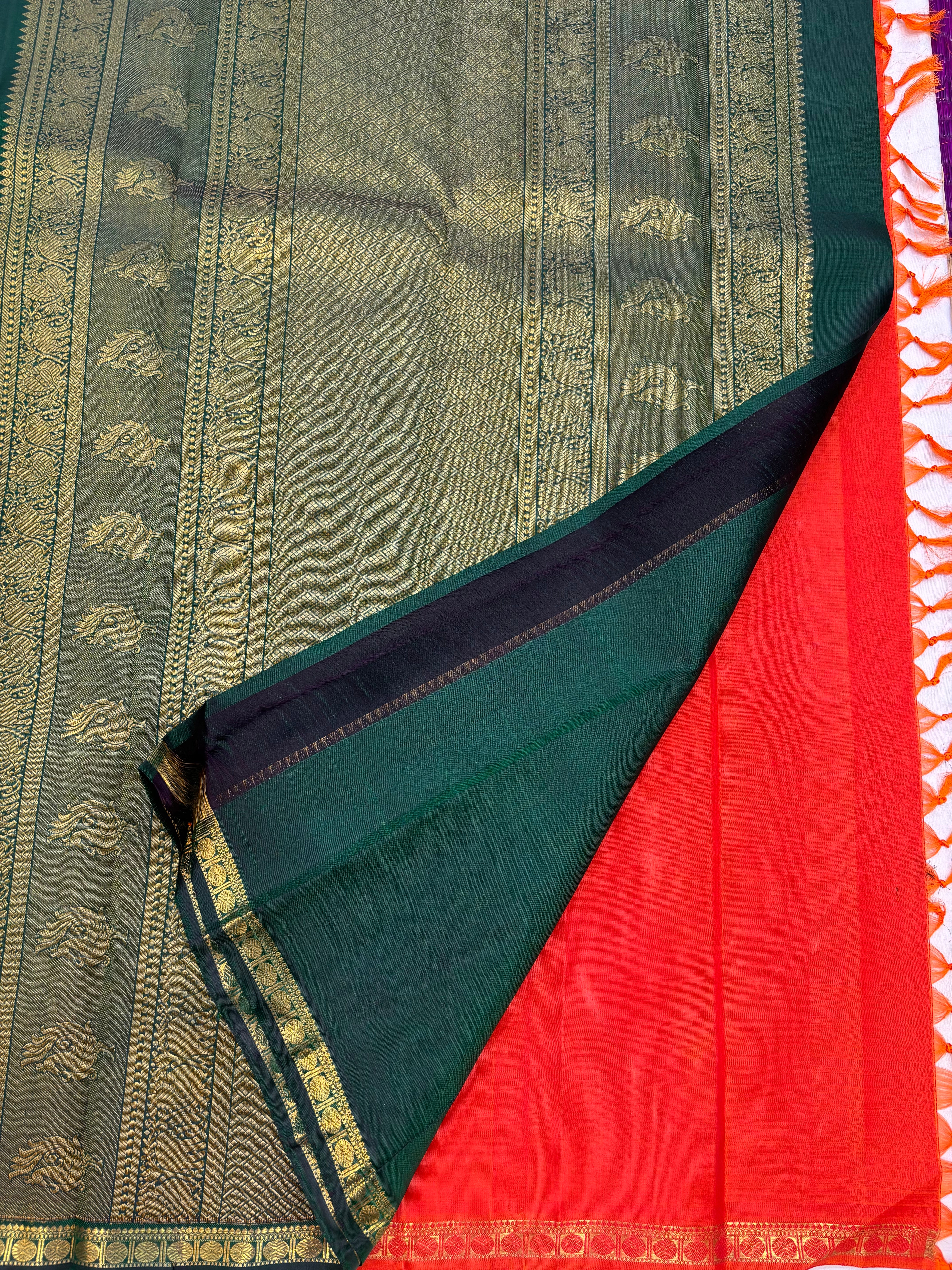 Orange annam border butta - kanjipuram silk