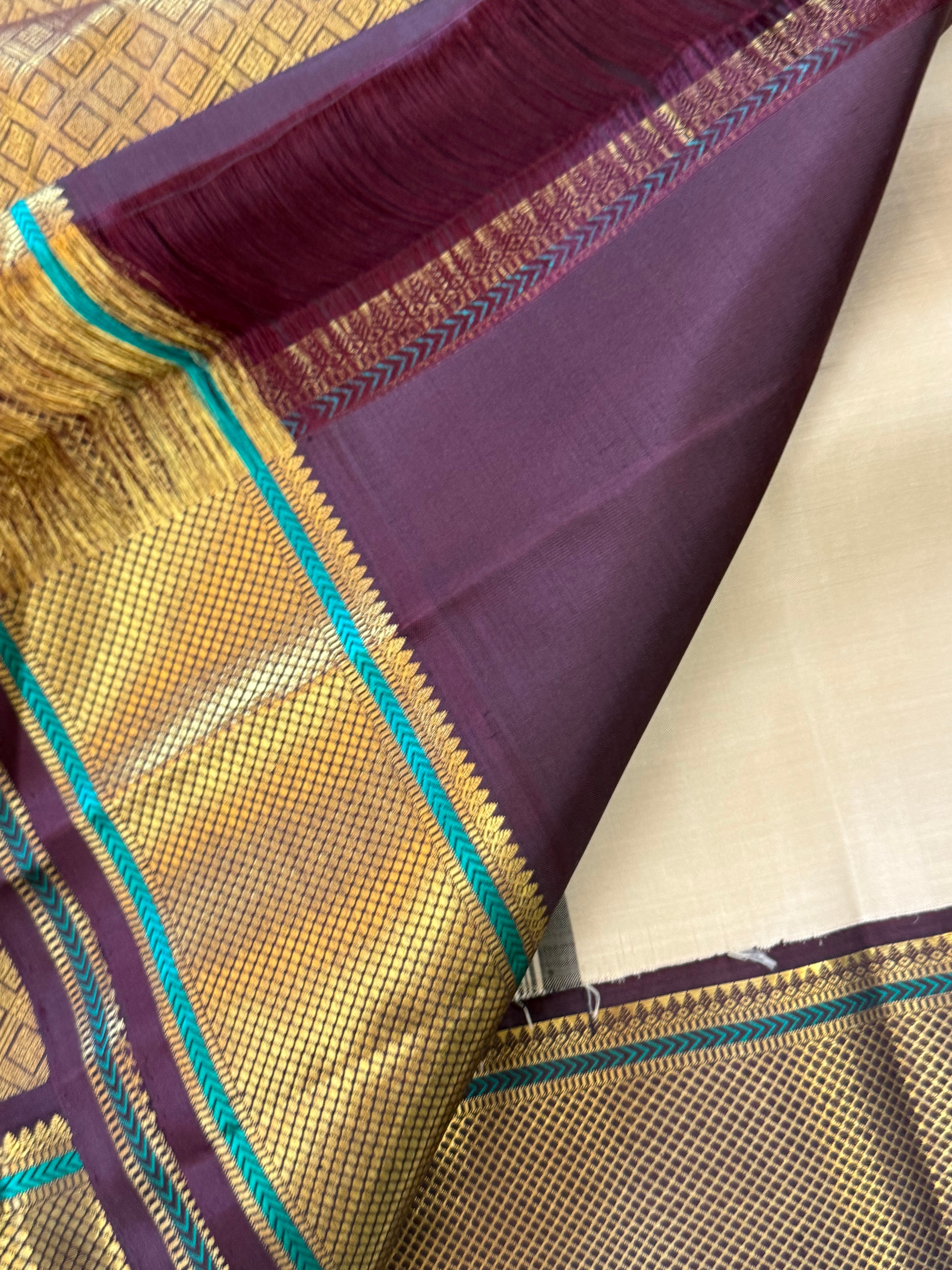 Beige and coffee brown Kai Korvai/ kanjipuram silk CLSA10999