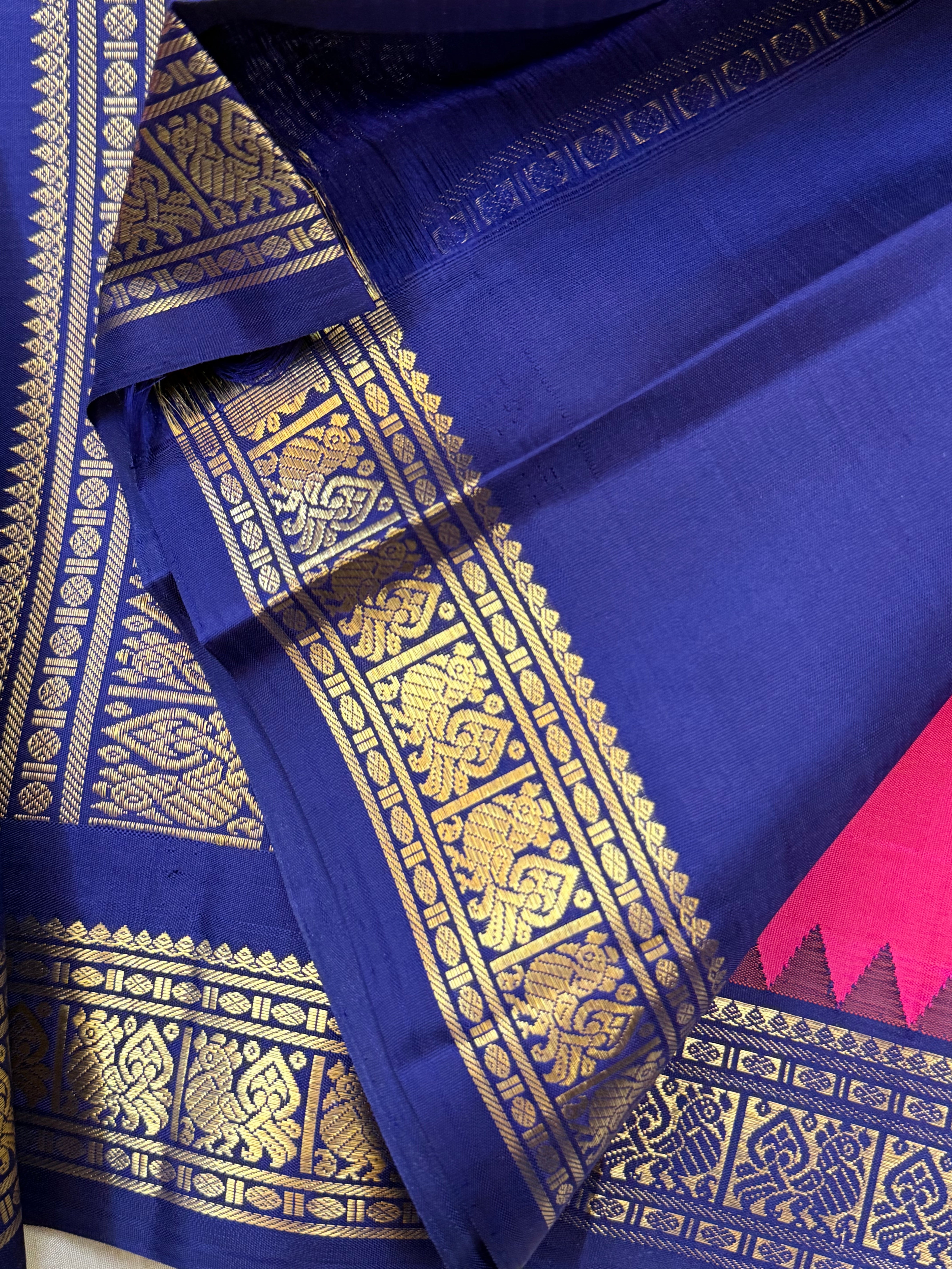 PINK WITH NAVY BLUE SMALL TEMPLE KORVAI/ KANJIPURAM SILK CLSA 10375