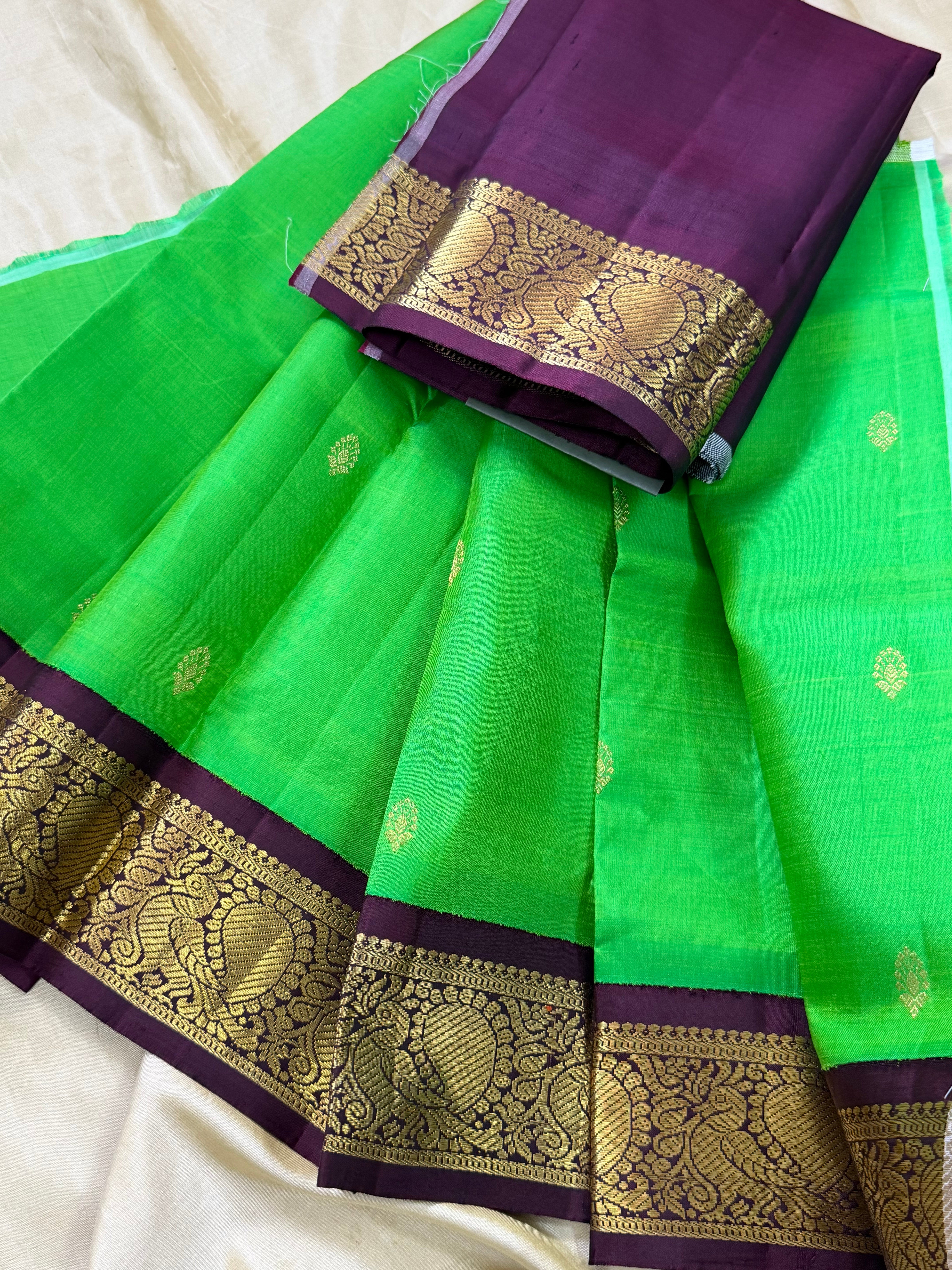 Parrot green 0 to 3 years pure Zari Pattu Paavadai Korvai