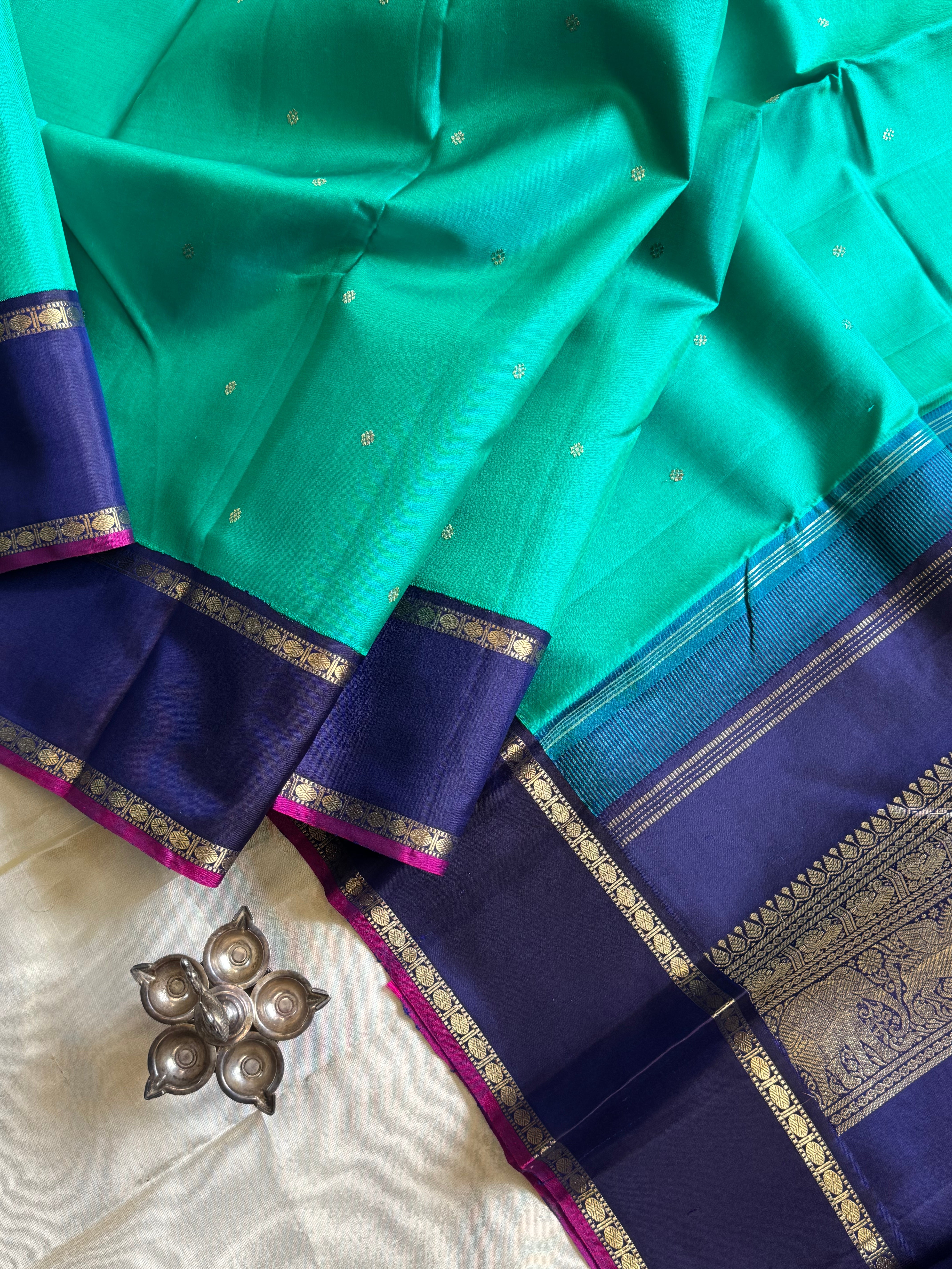 Sea Green and blue rettapet kai korvai/ kanjipuram silk