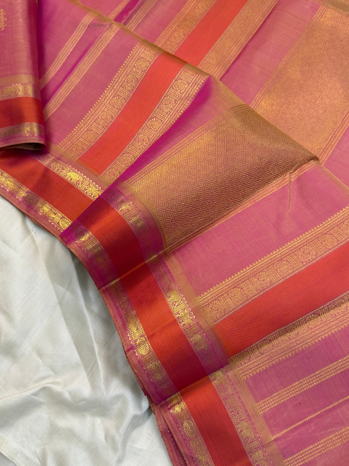 Peach pink Kolam butta pure zari /kanjipuram silk saree clsa 11223