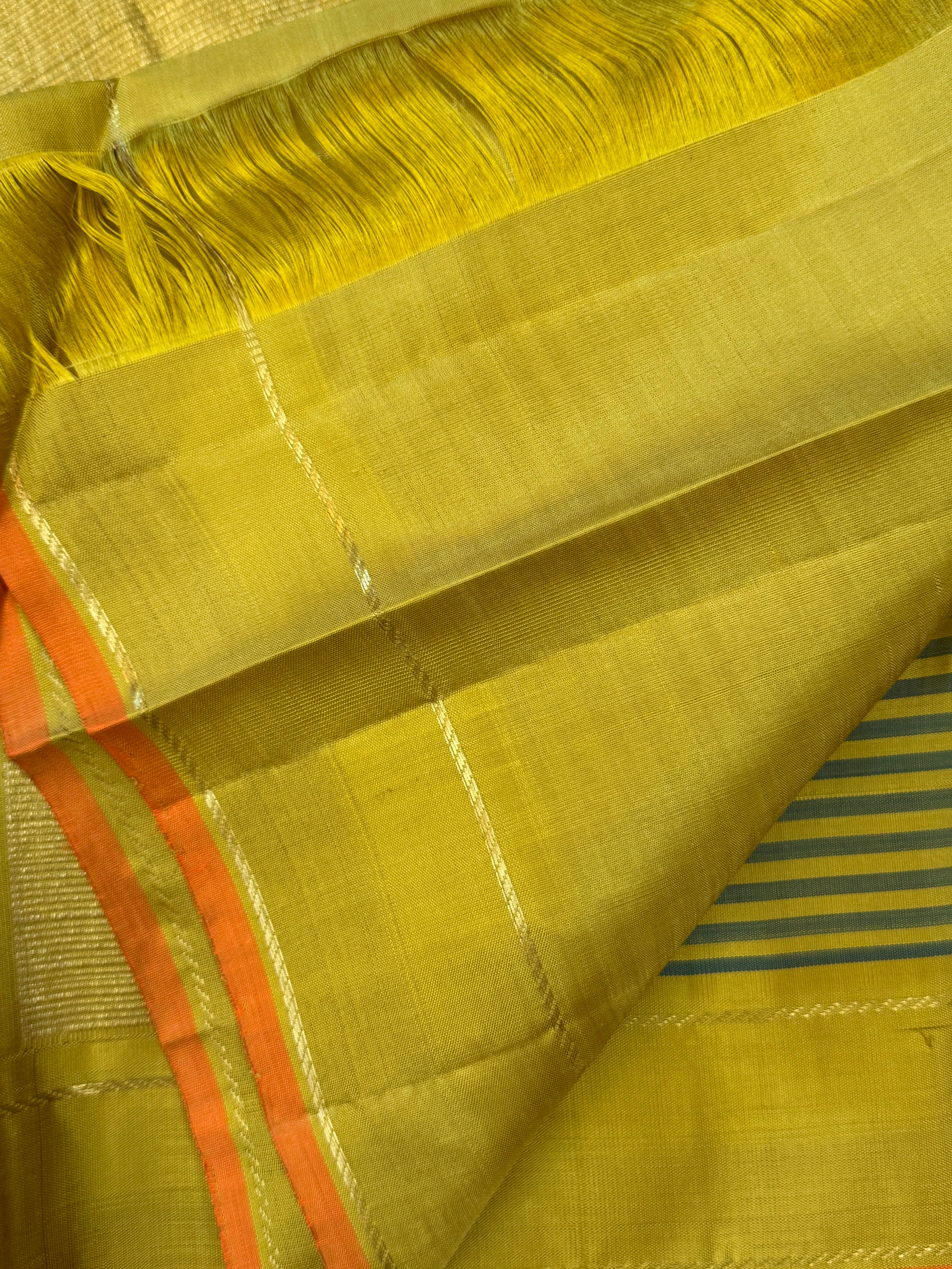 Olive green and dark green vintage stripes / KANJIPURAM SILK SAREE CLSA 10522