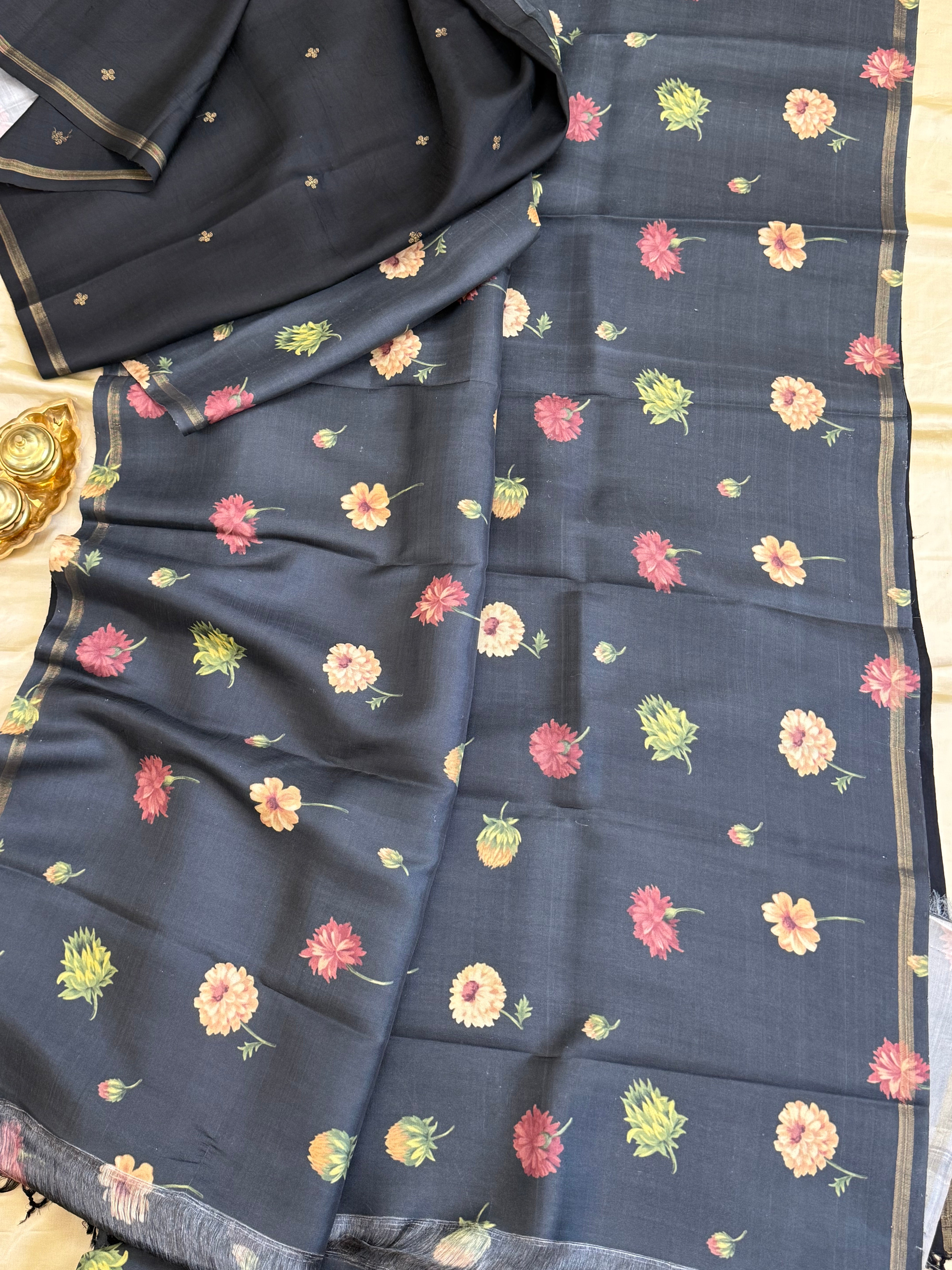 FLORAL DIGITAL PRINTED PURE ZARI / KANJIPURAM SILK SAREE CLSA 10818