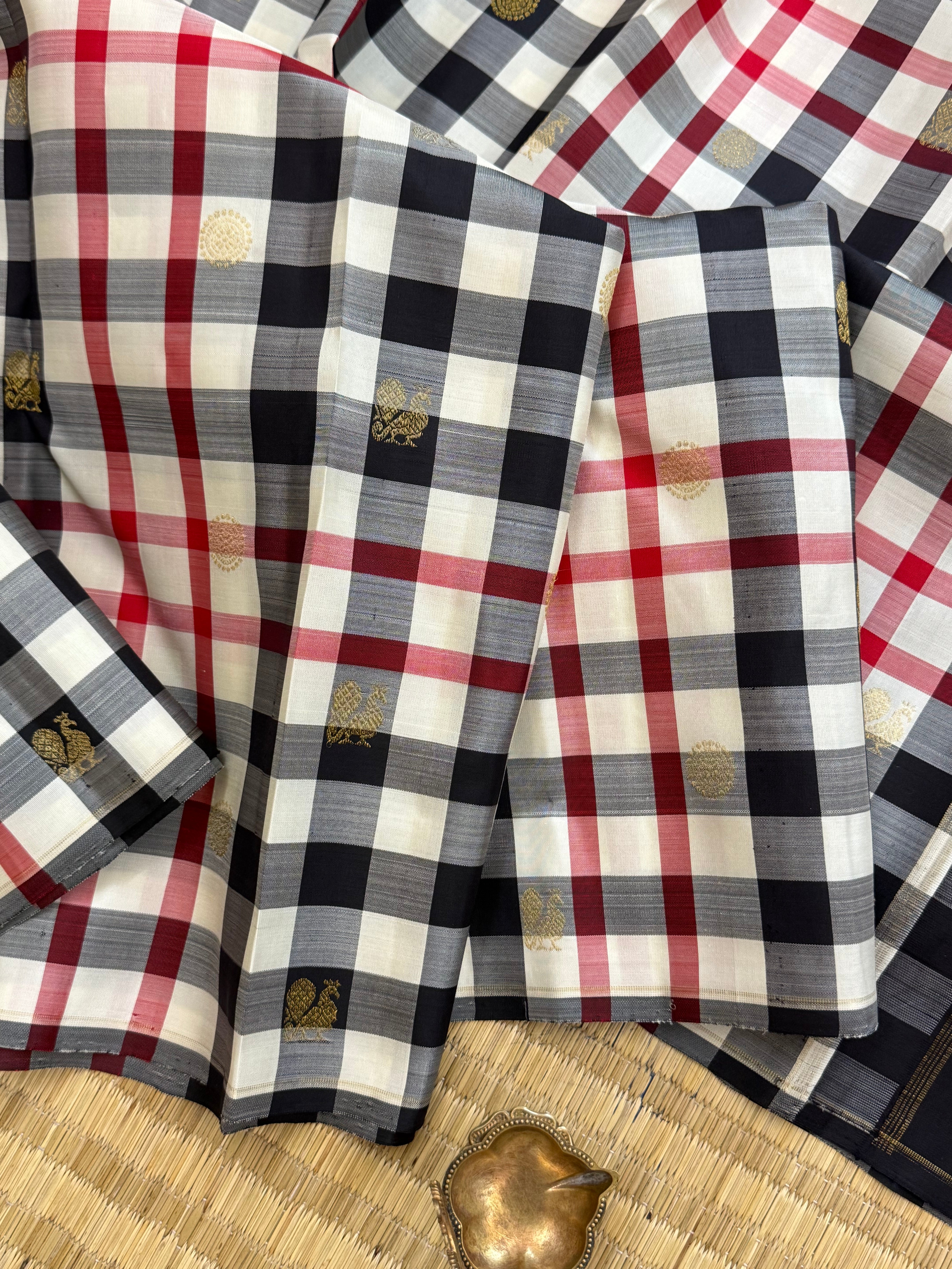 Burberry checks with annam chakram butta and pure Zari / kanjipuram silks CLSA 11141