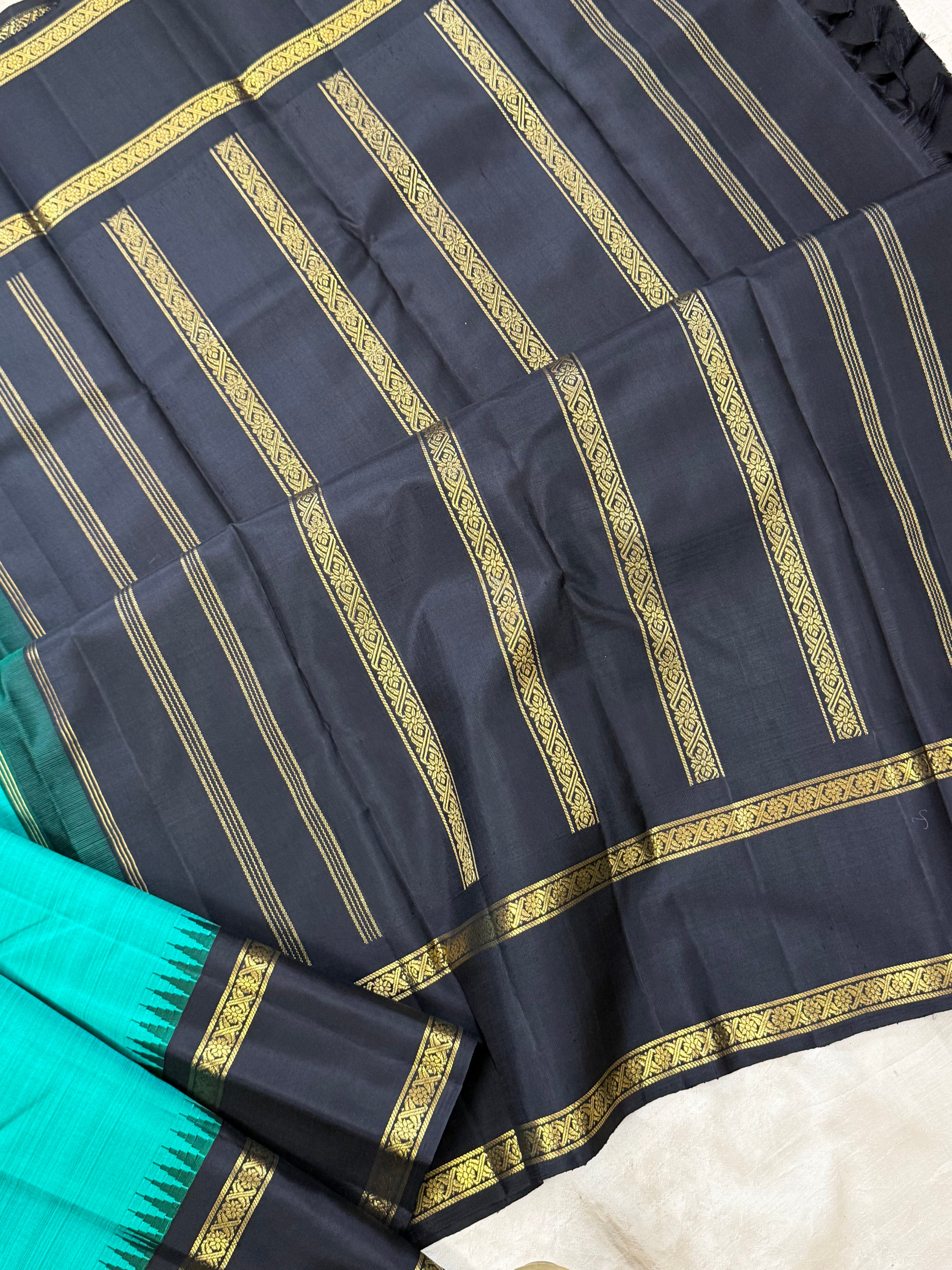 Master weaver - Rama green and black rettapet border/ Kanjipuram silk