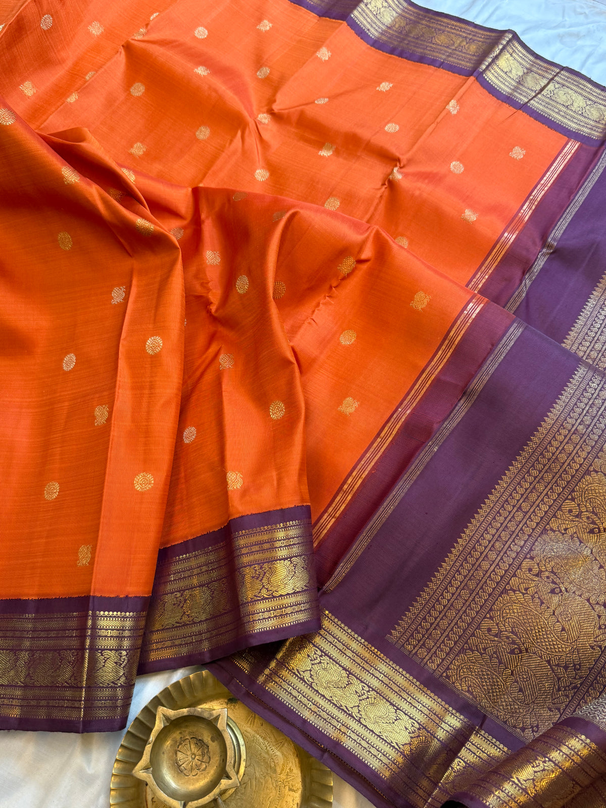 Rust with chocolate brown border Korvai kanjipuram silk