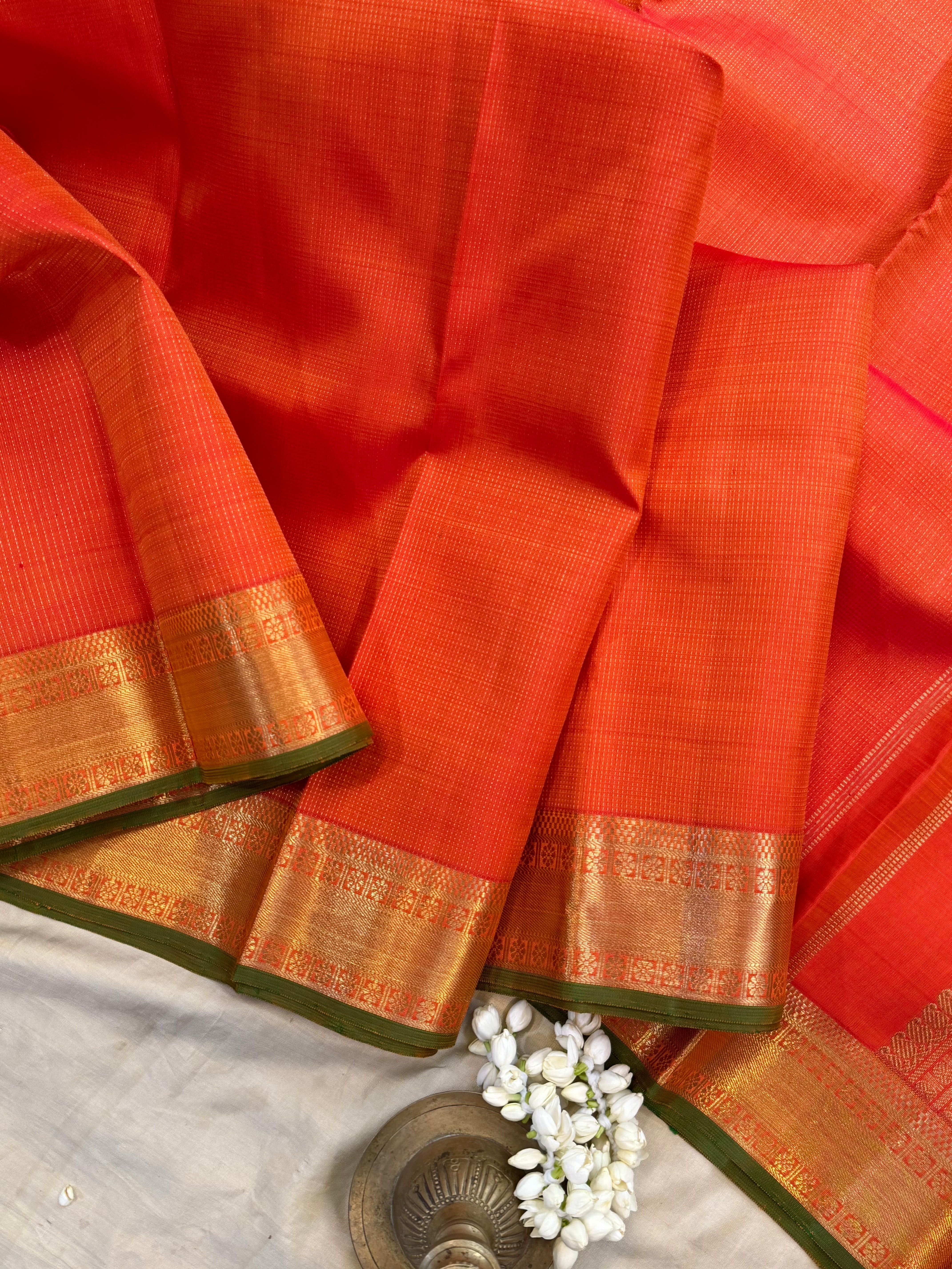 Heirloom oosivanam rustic orange Kanjipuram silk saree