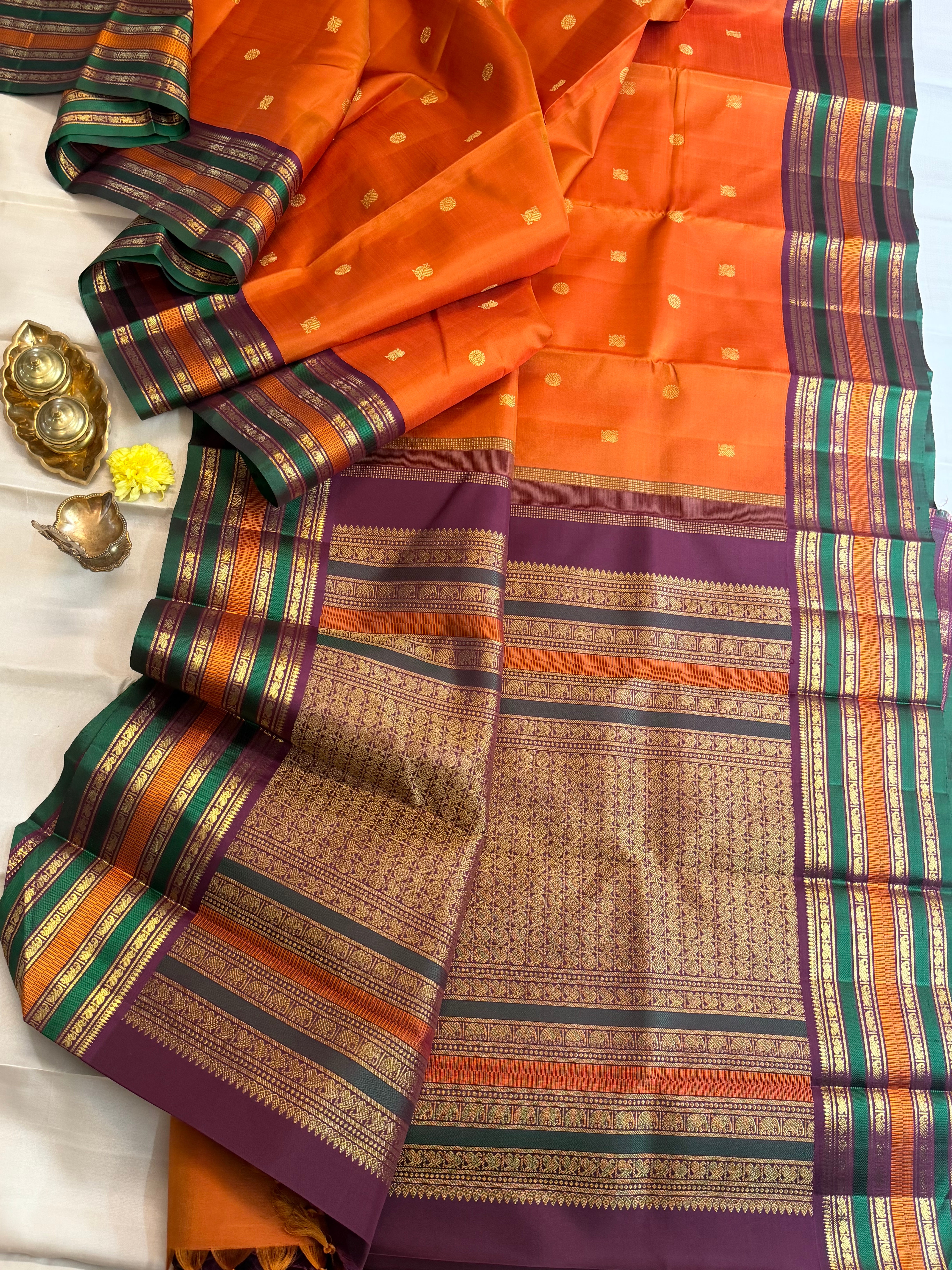 Korvai Varamahalakshmi edit : Rust varisapet Korvai Kanjipuram silk saree