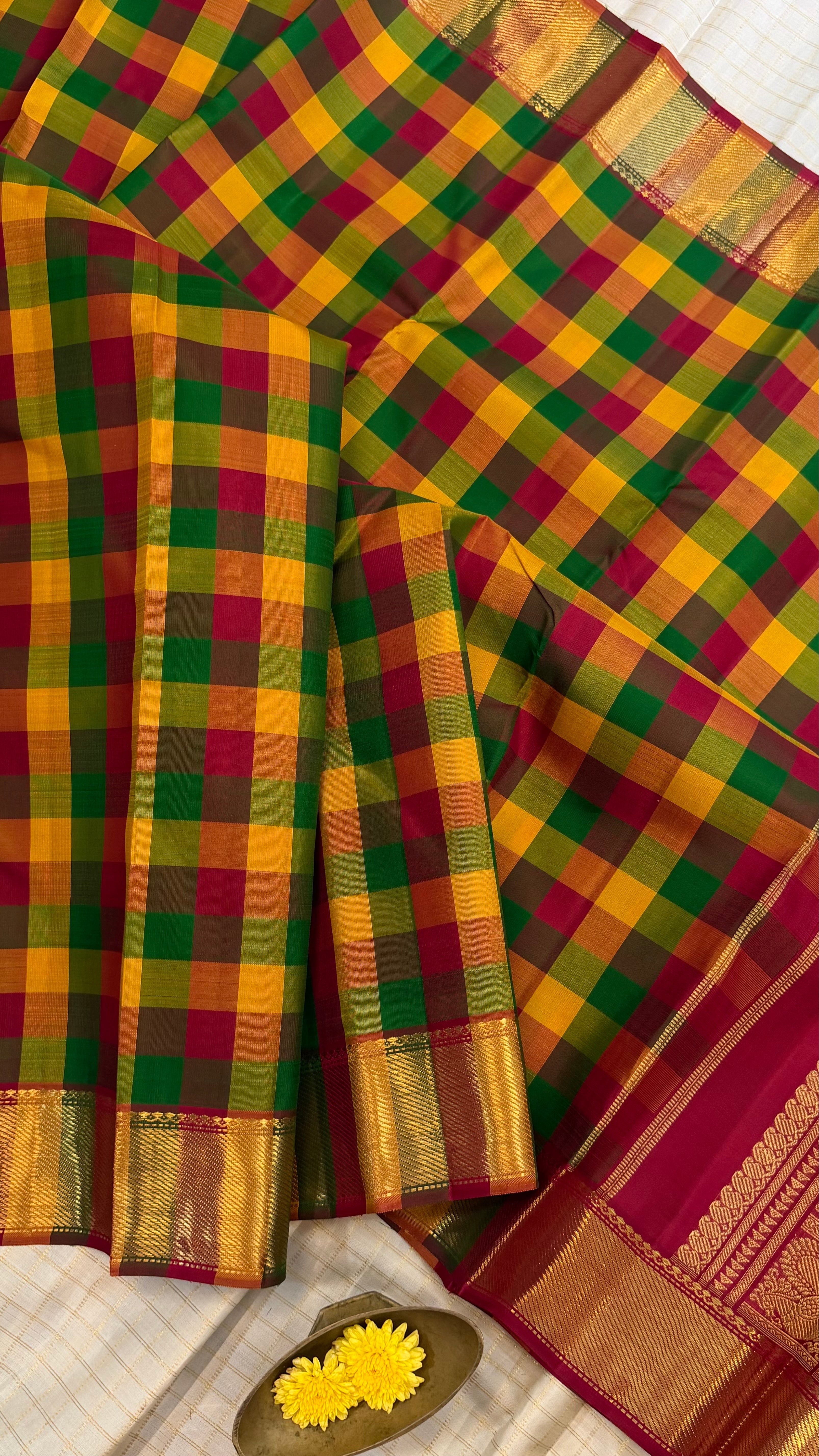 vintage kandangi style pp checks Kanjipuram silk