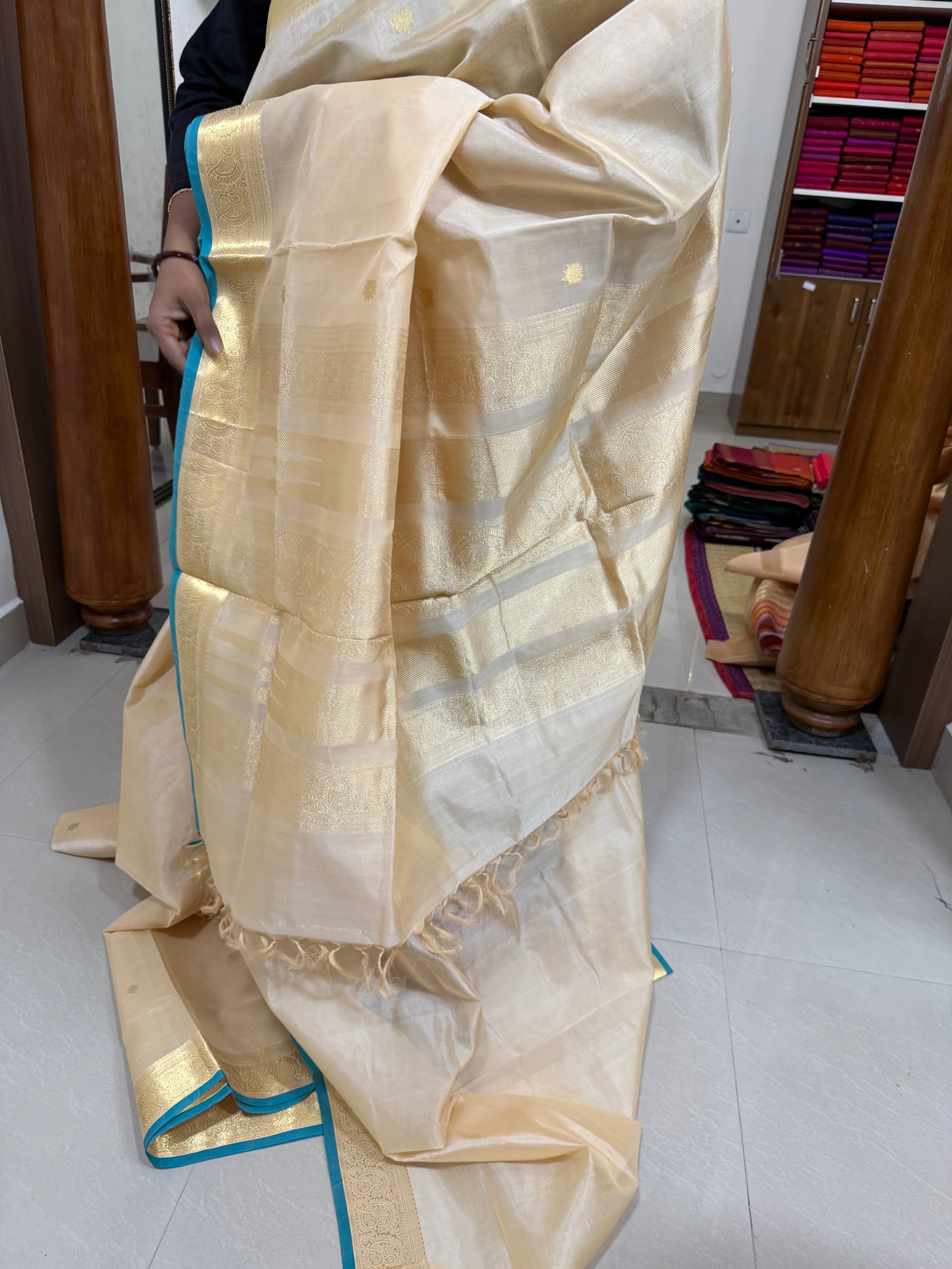 Paisley border blush pink ivory / Onam series silk cotton