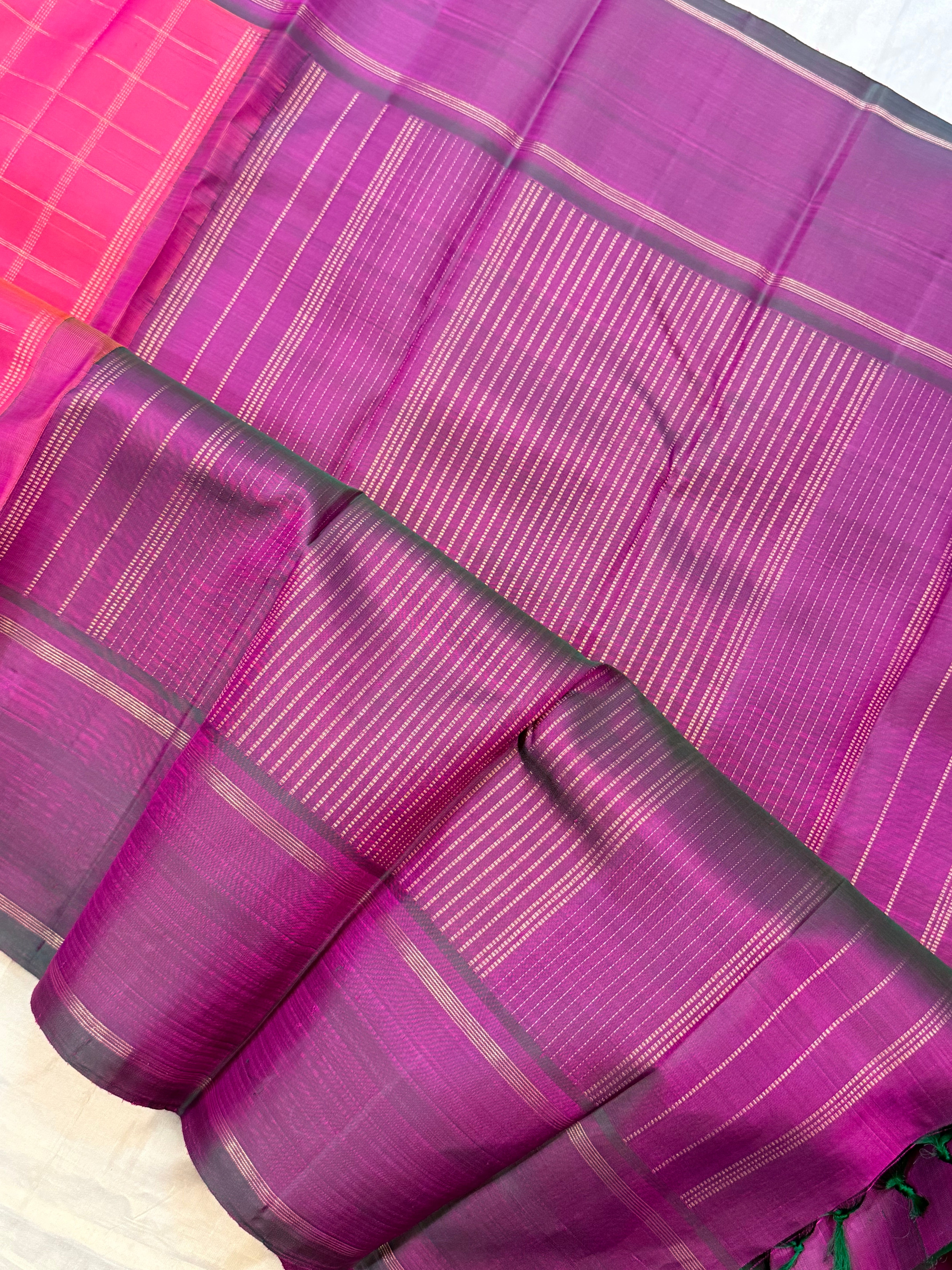 Pink kattam and purple / Kanjipuram silk