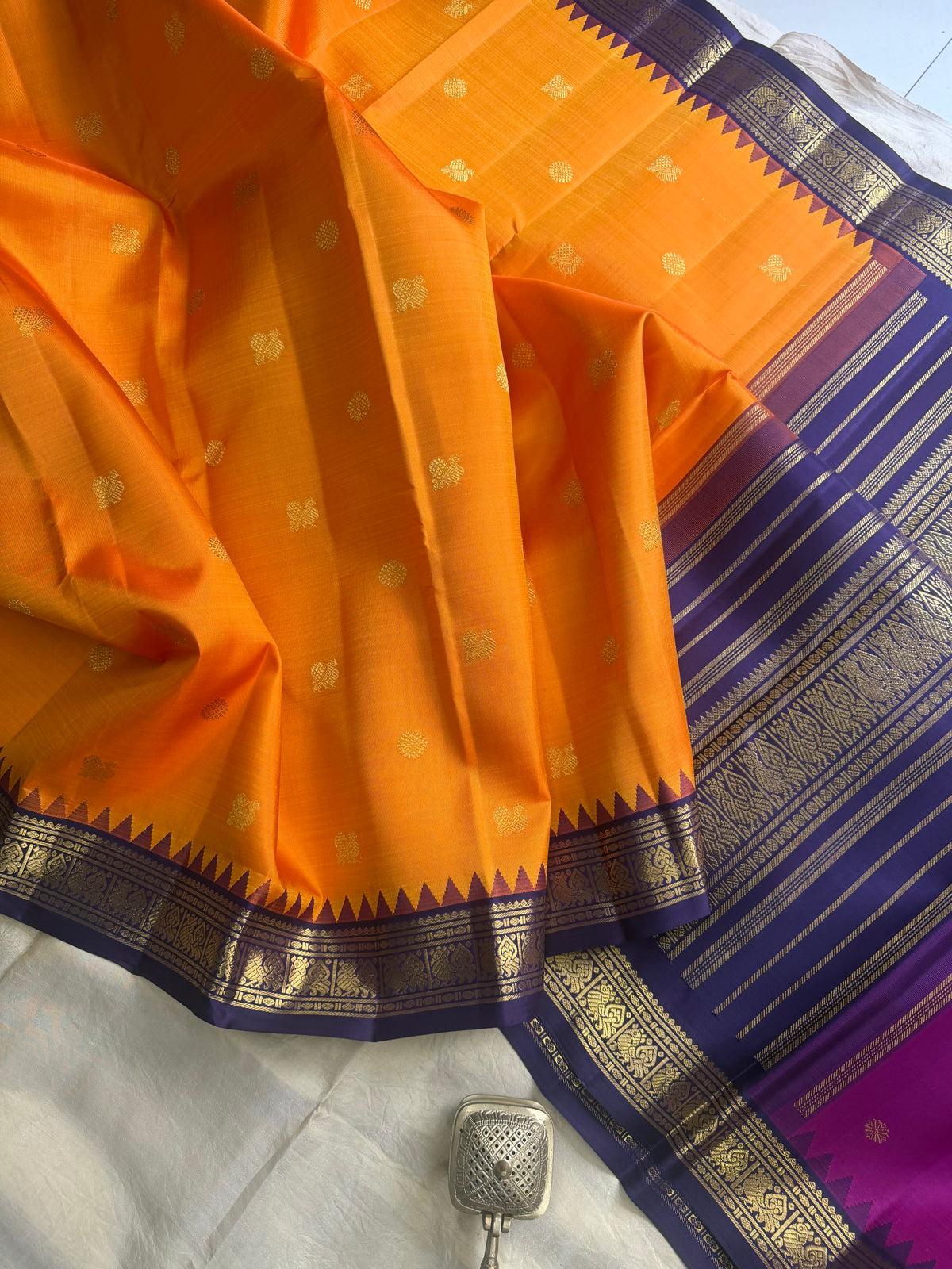 Mango yellow concept triple palla Korvai Kanjipuram silk