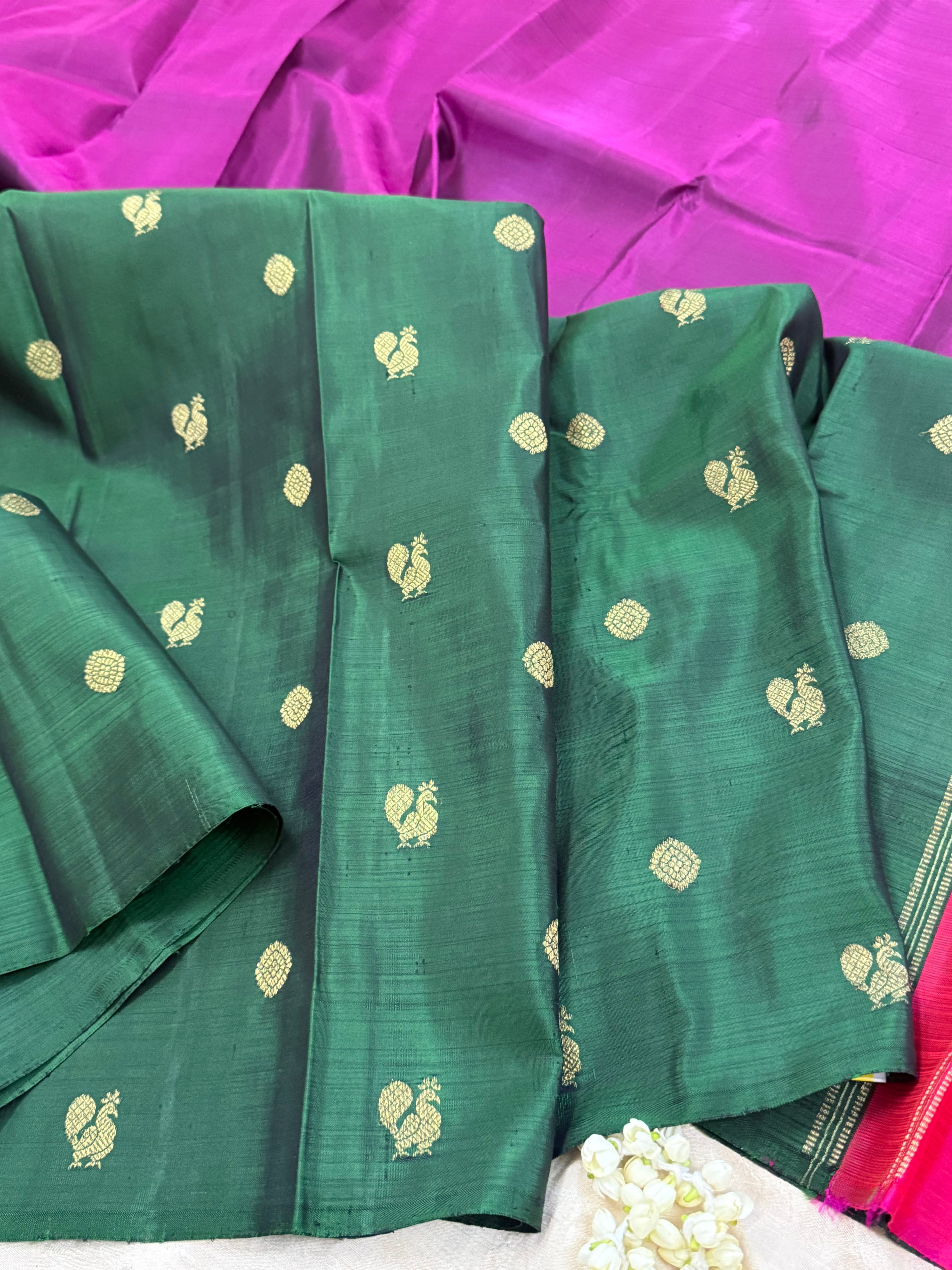 Green and magenta half and half / Kanjipuram silk
