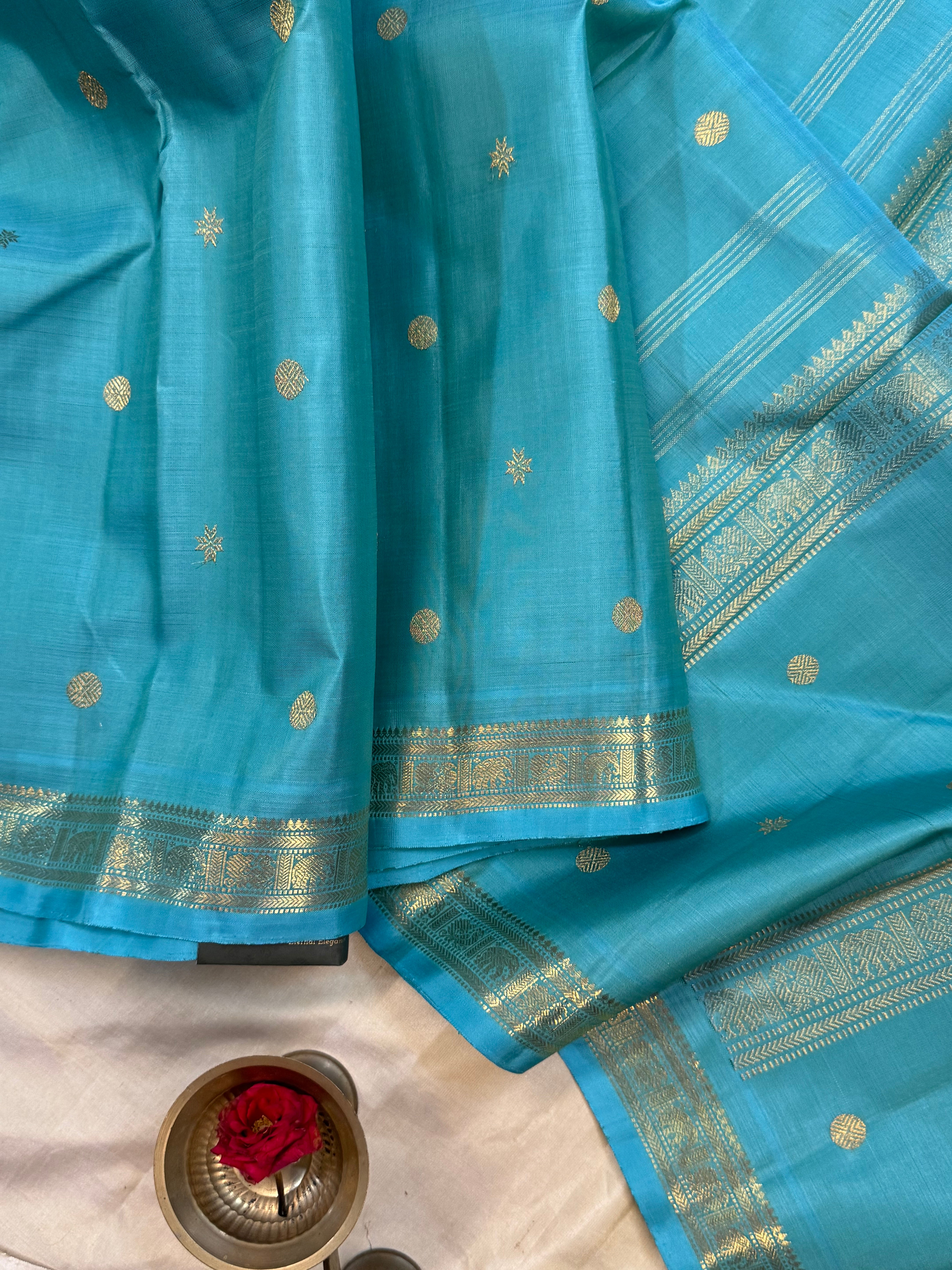 Swapnam : Powder blue small border / kanjipuram silk