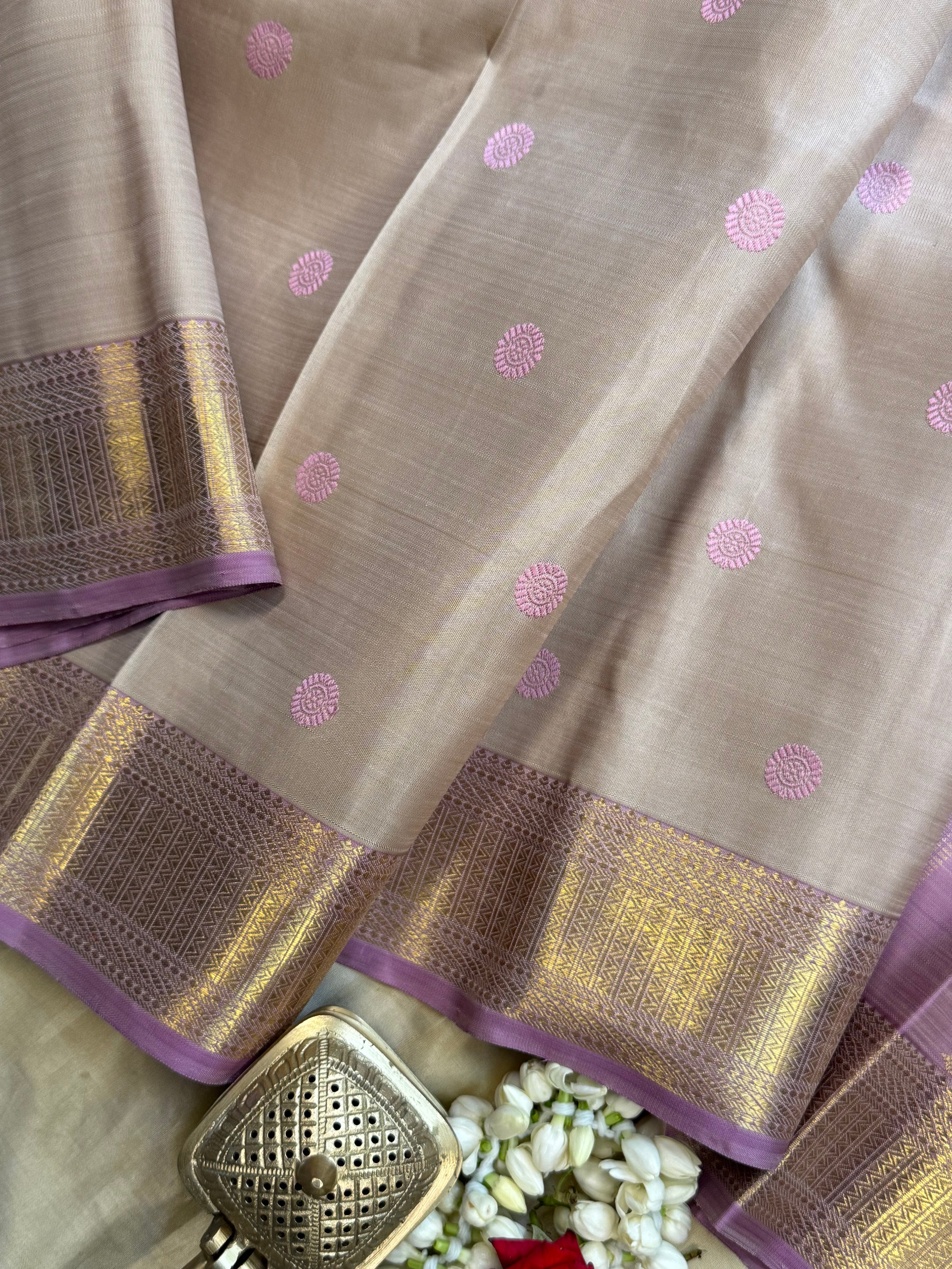 Onam edit - greyish pink thread butta / kanjipuram silk CLSA6028