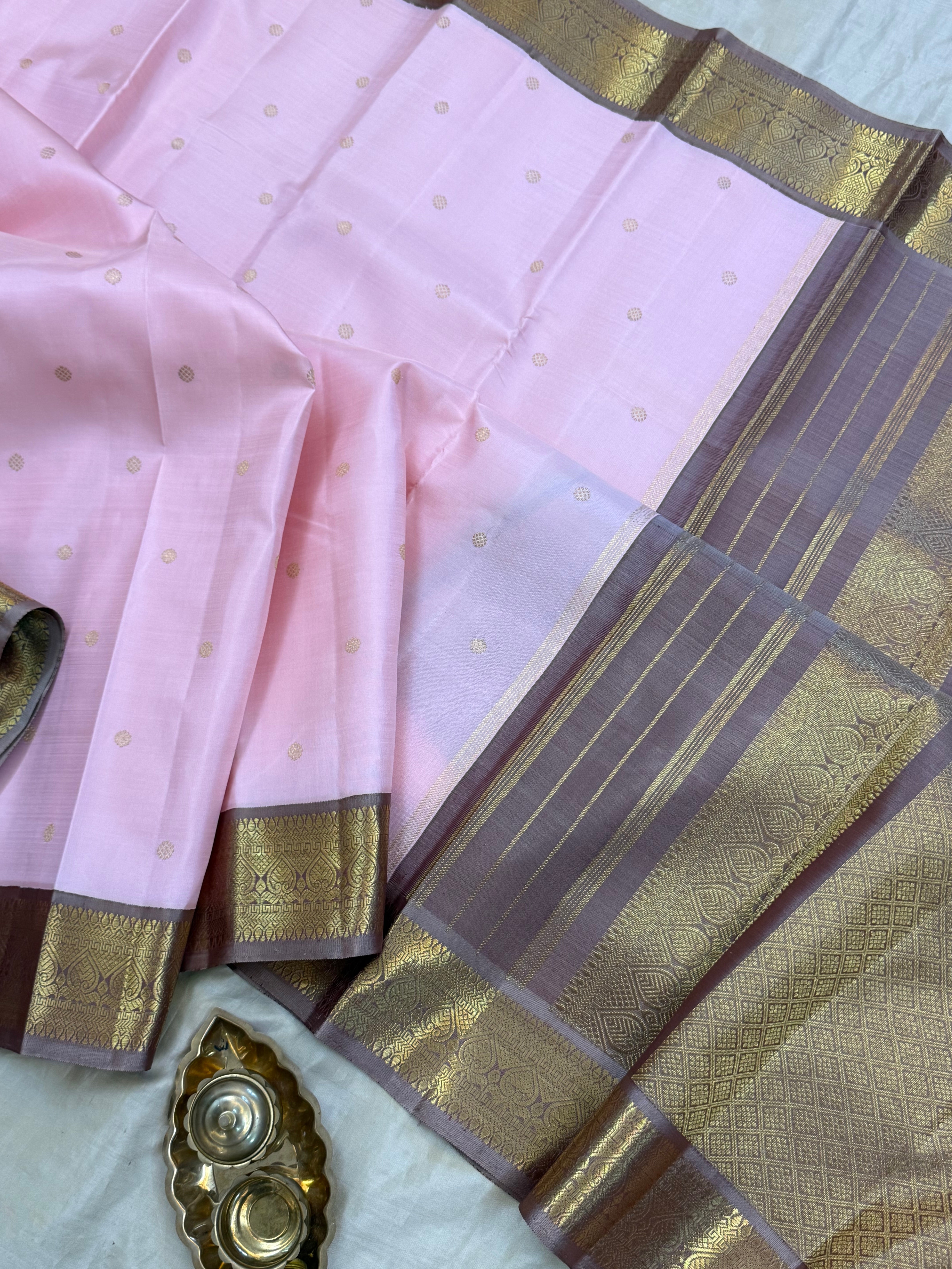 Pastel pink Korvai Kanjipuram silk
