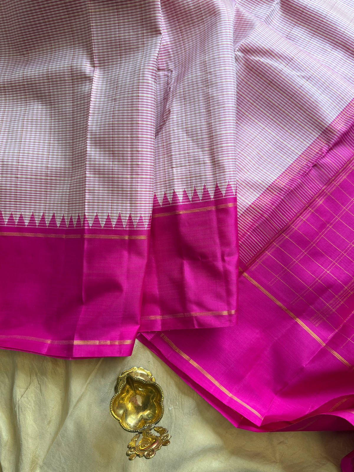 Striped Korvai pink Kattam border Arani silk saree