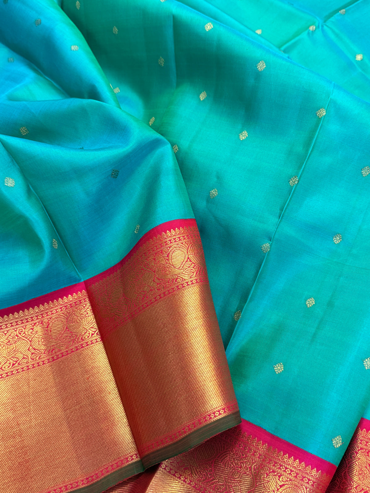 Turquoise blue and Korvai pure zari getti border