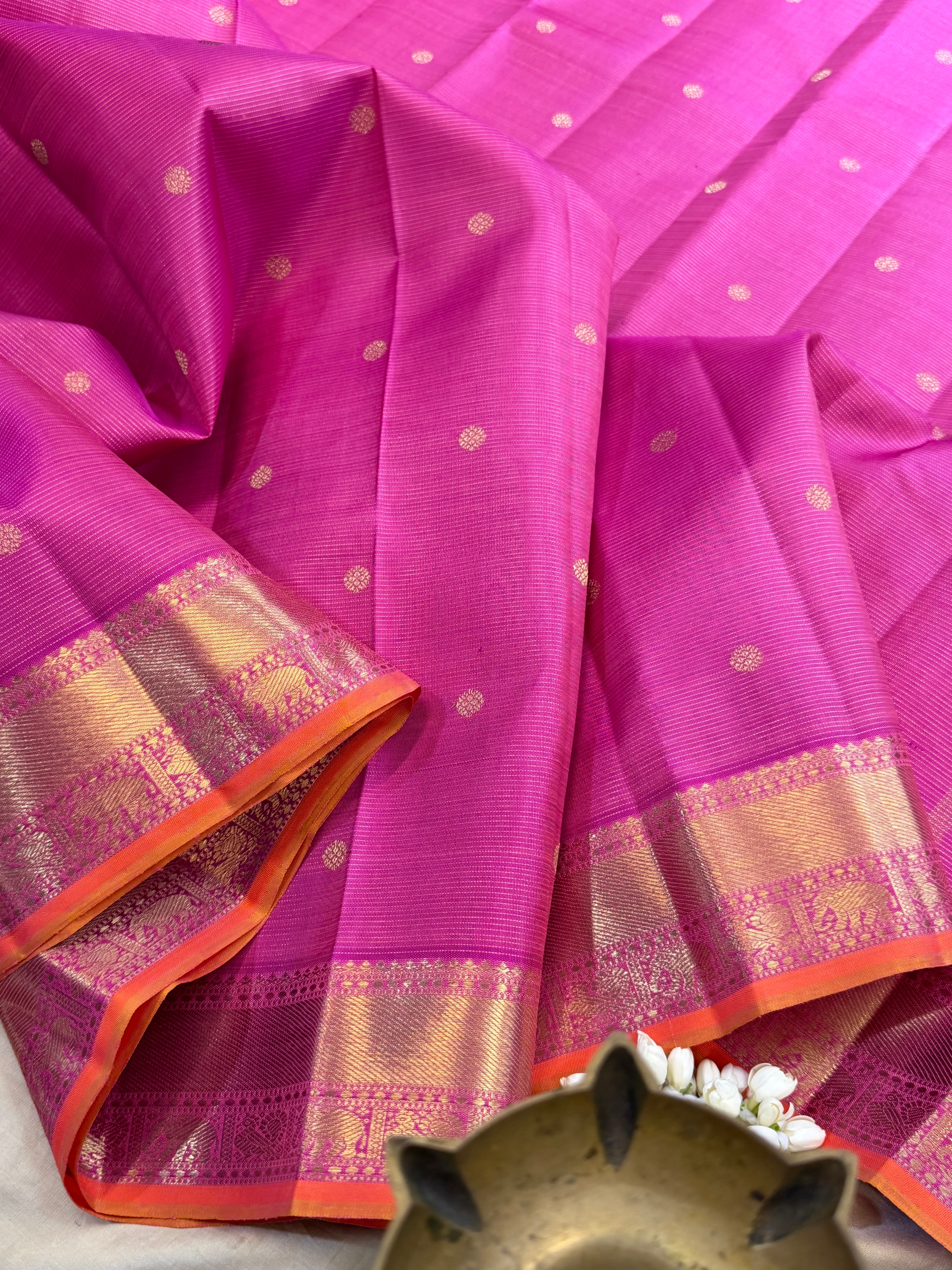 Heirloom Vairaoosi Roja pink Kanjipuram silk saree