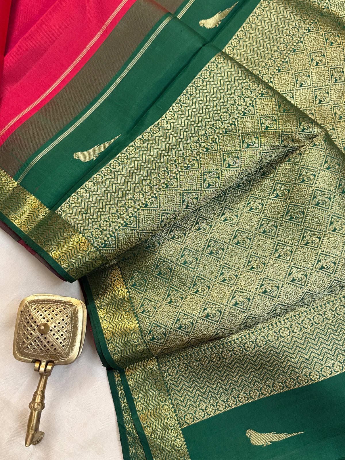 Tomato Red small border kili pure zari/ kanjipuram silk saree clsa 2305
