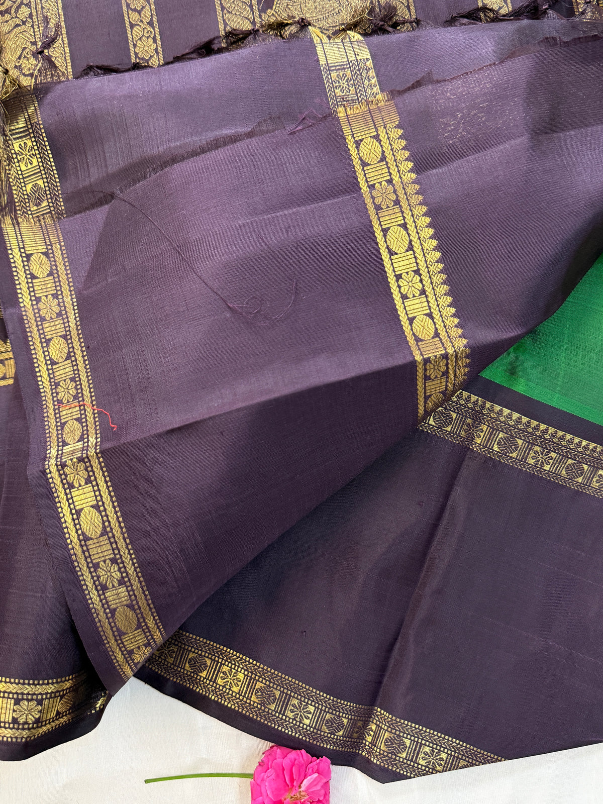 Green with black korvai Thread work kanjipuram silkCLSA11105