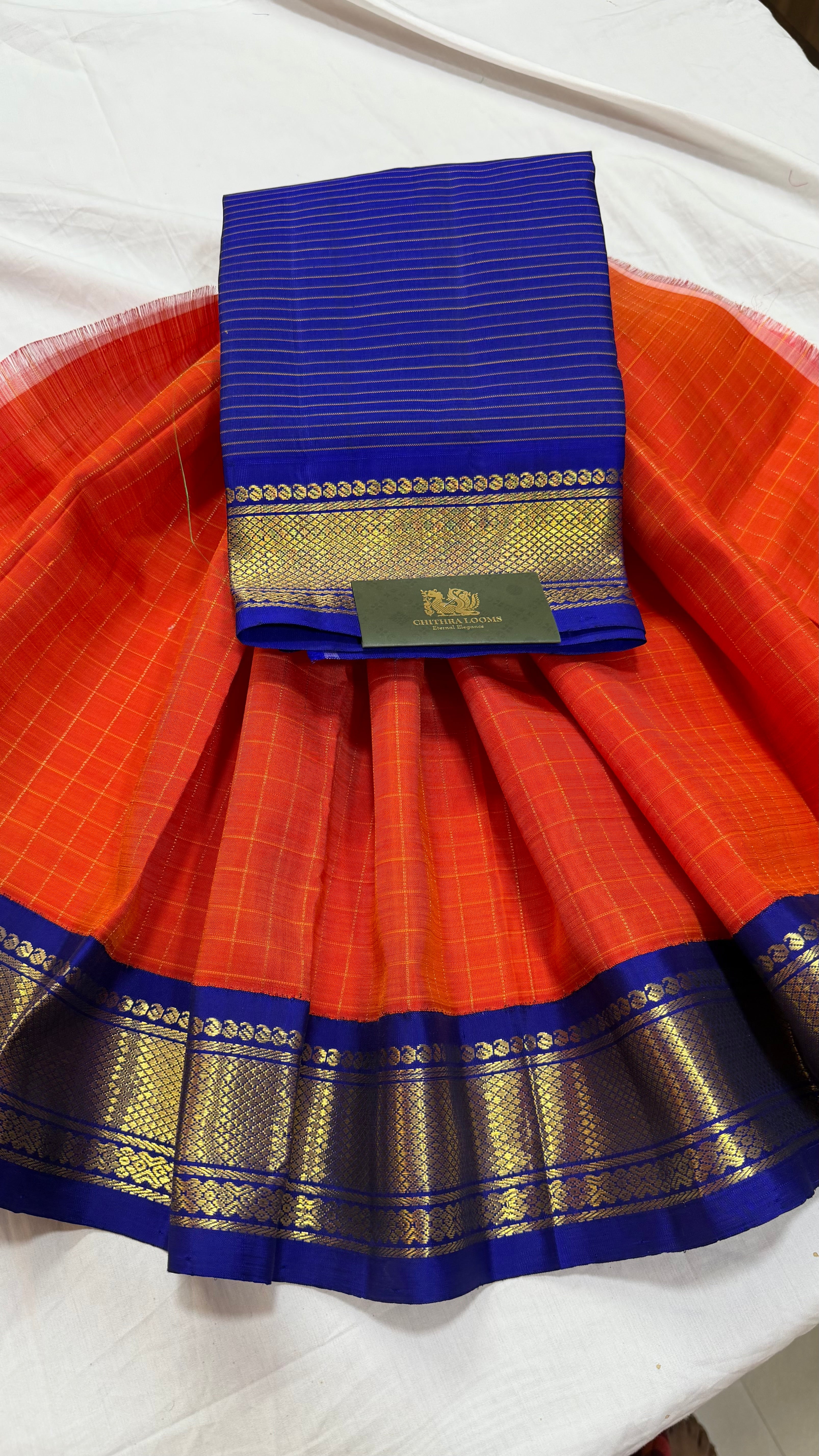 Orange checks korvai Paavadai set 0 to 3 years