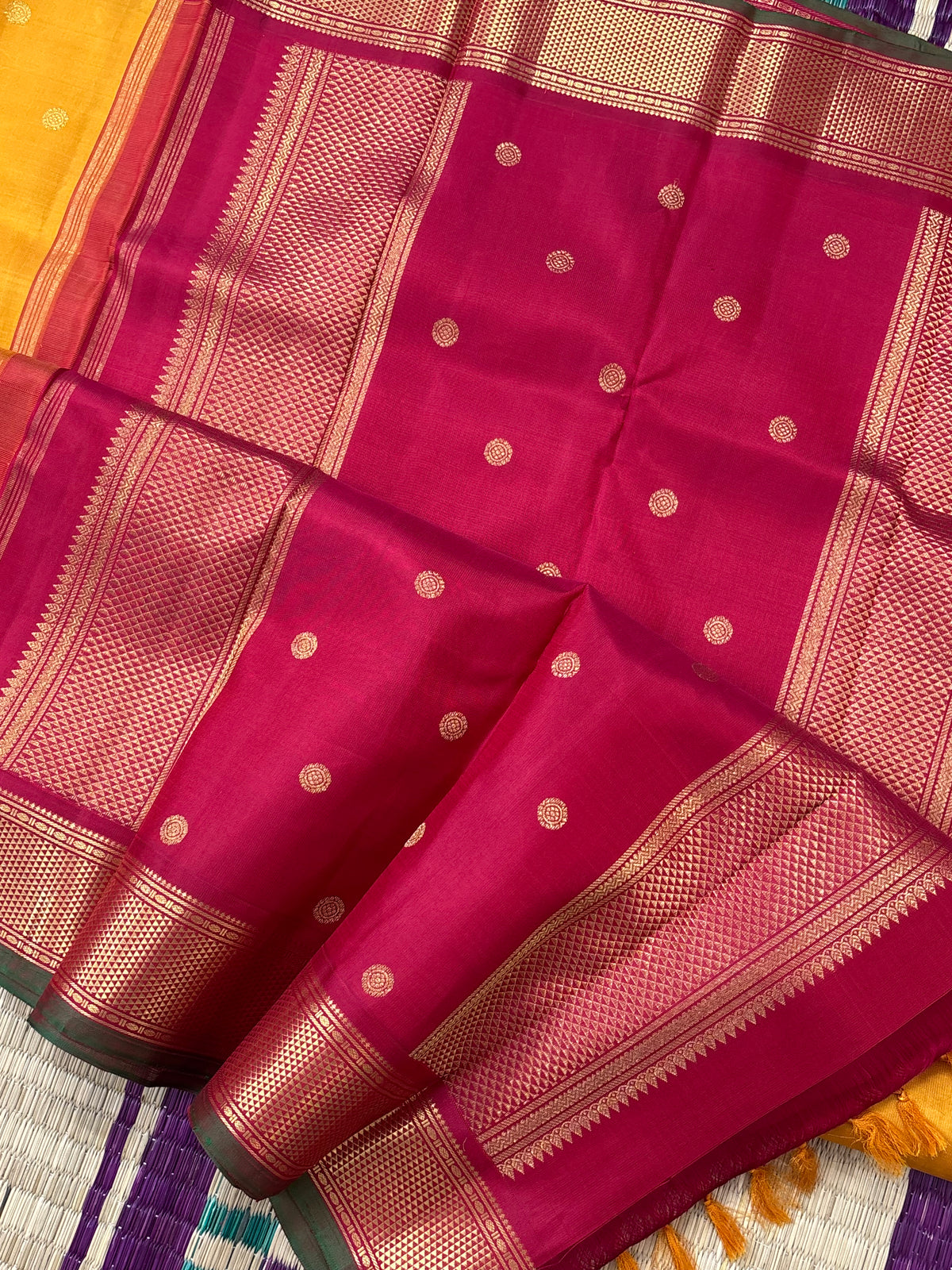 Mustard yellow body pure zari butta Korvai kanjipuram/silk saree clsa 8186