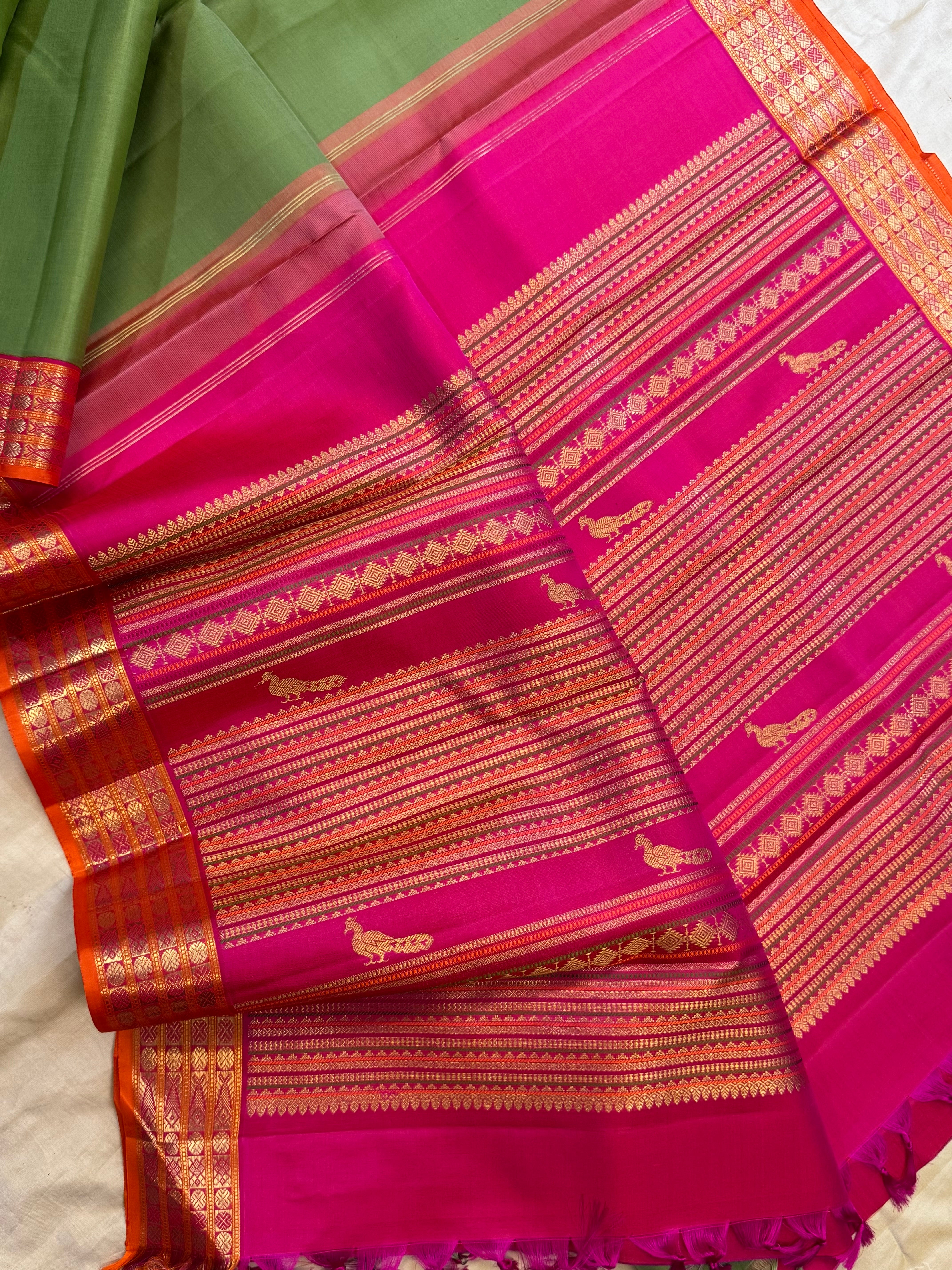Bomkai inspired Korvai green / Kanjipuram silk