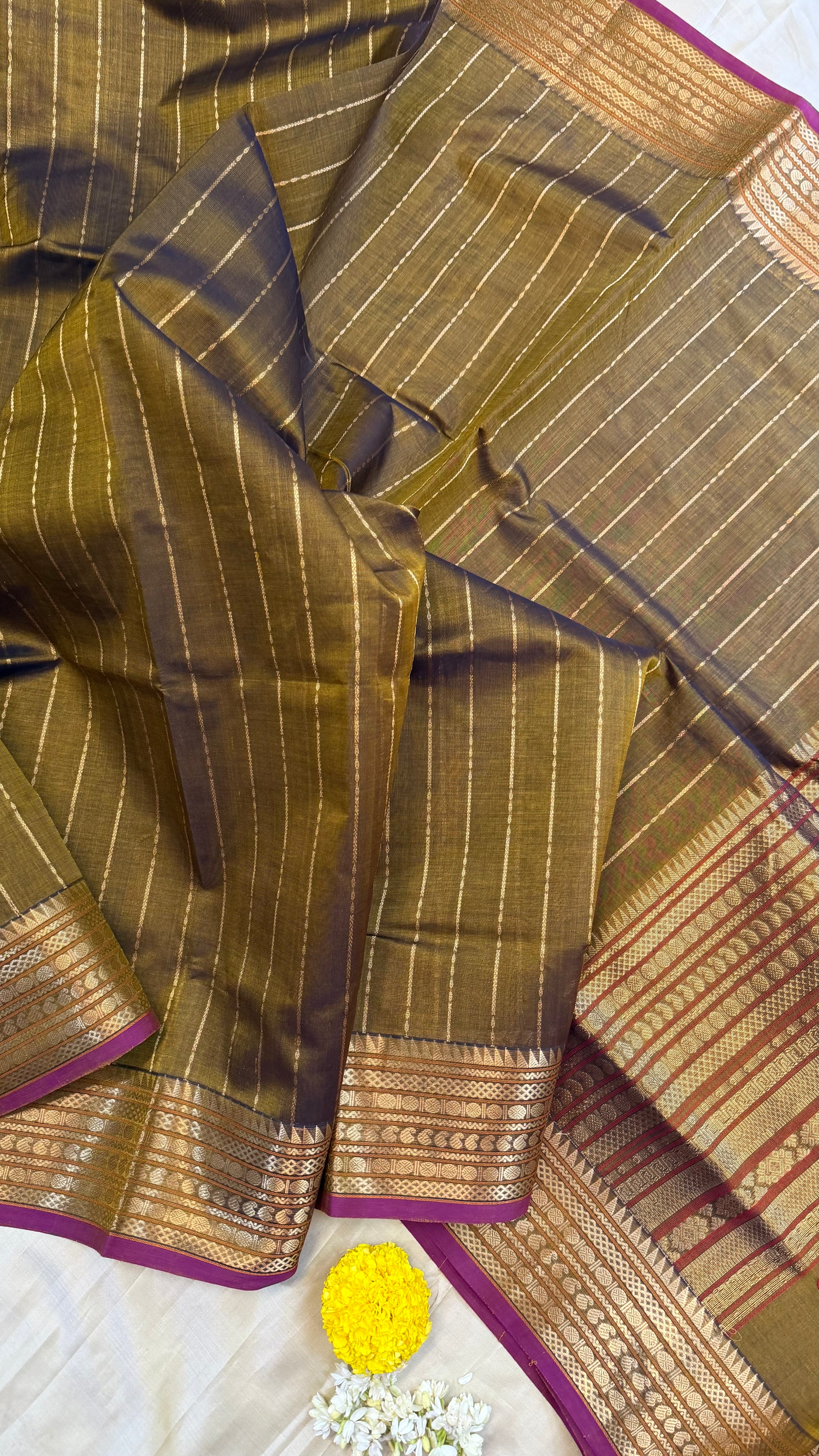 Olive brown veldhari stripes/ Silk Cotton