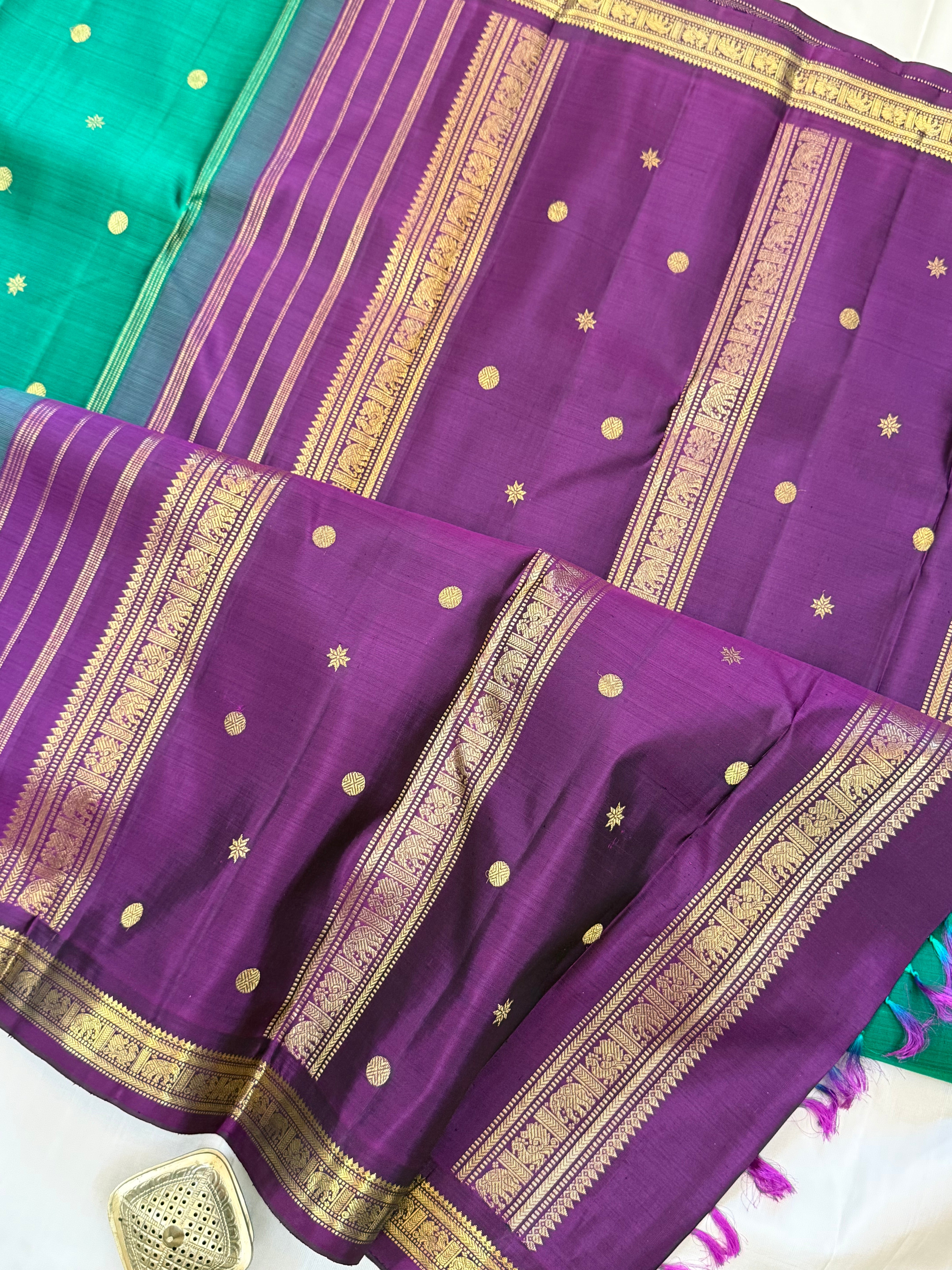 Rama green with purple small border / kanjipuram silk saree clsa 11070