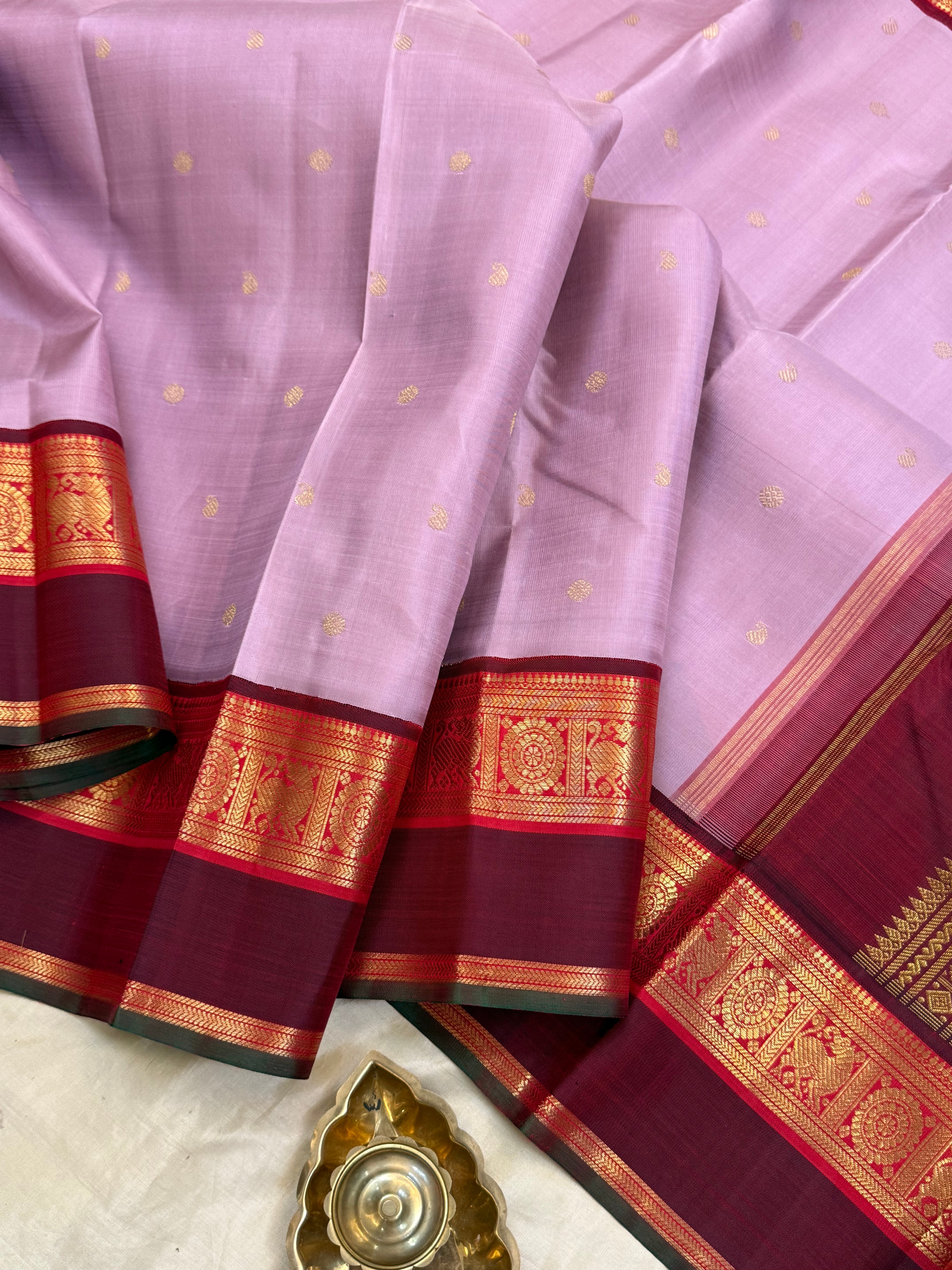 Lavender pink Korvai Kanjipuram silk