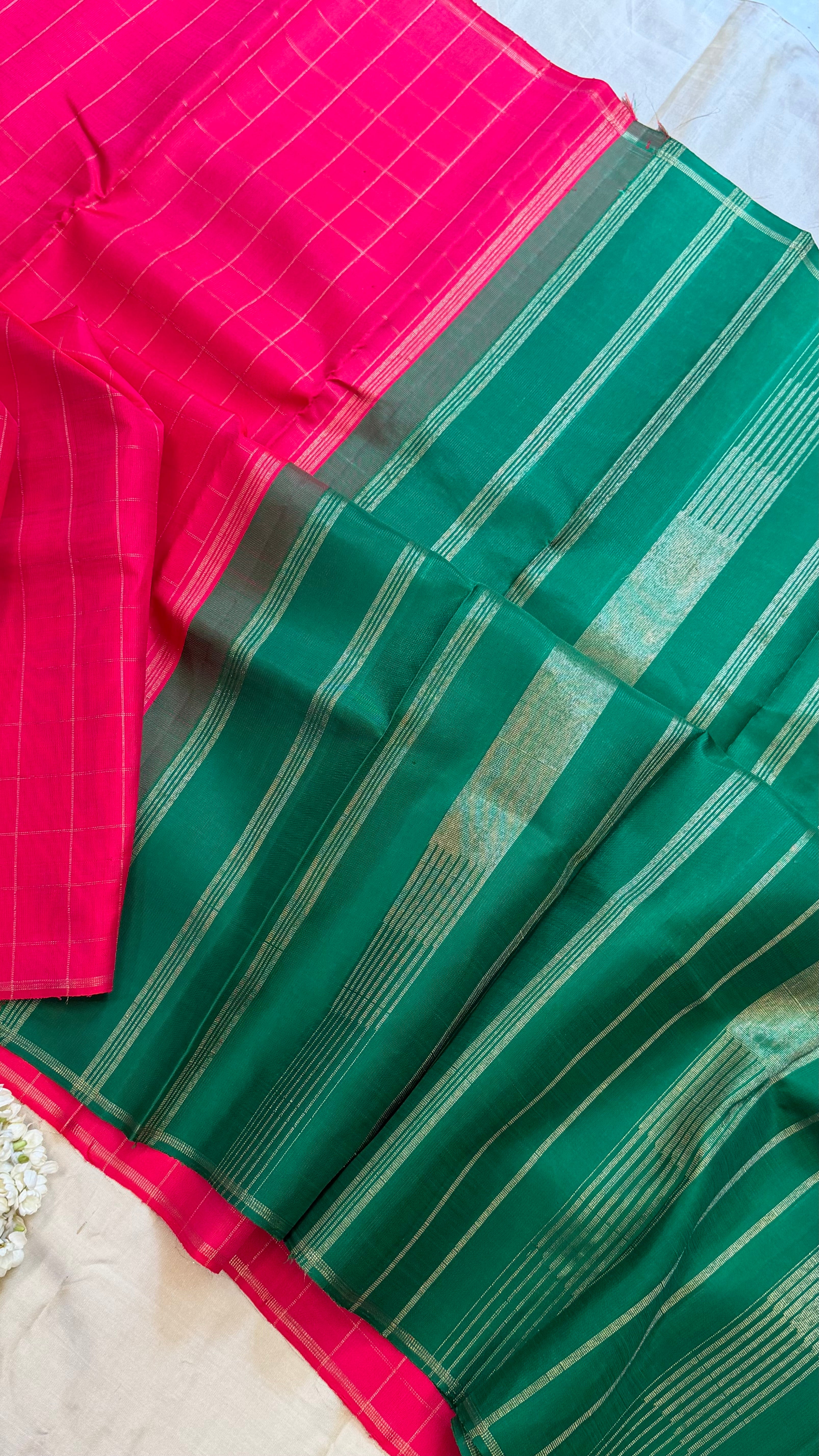 Pink kattam and green / Kanjipuram silk