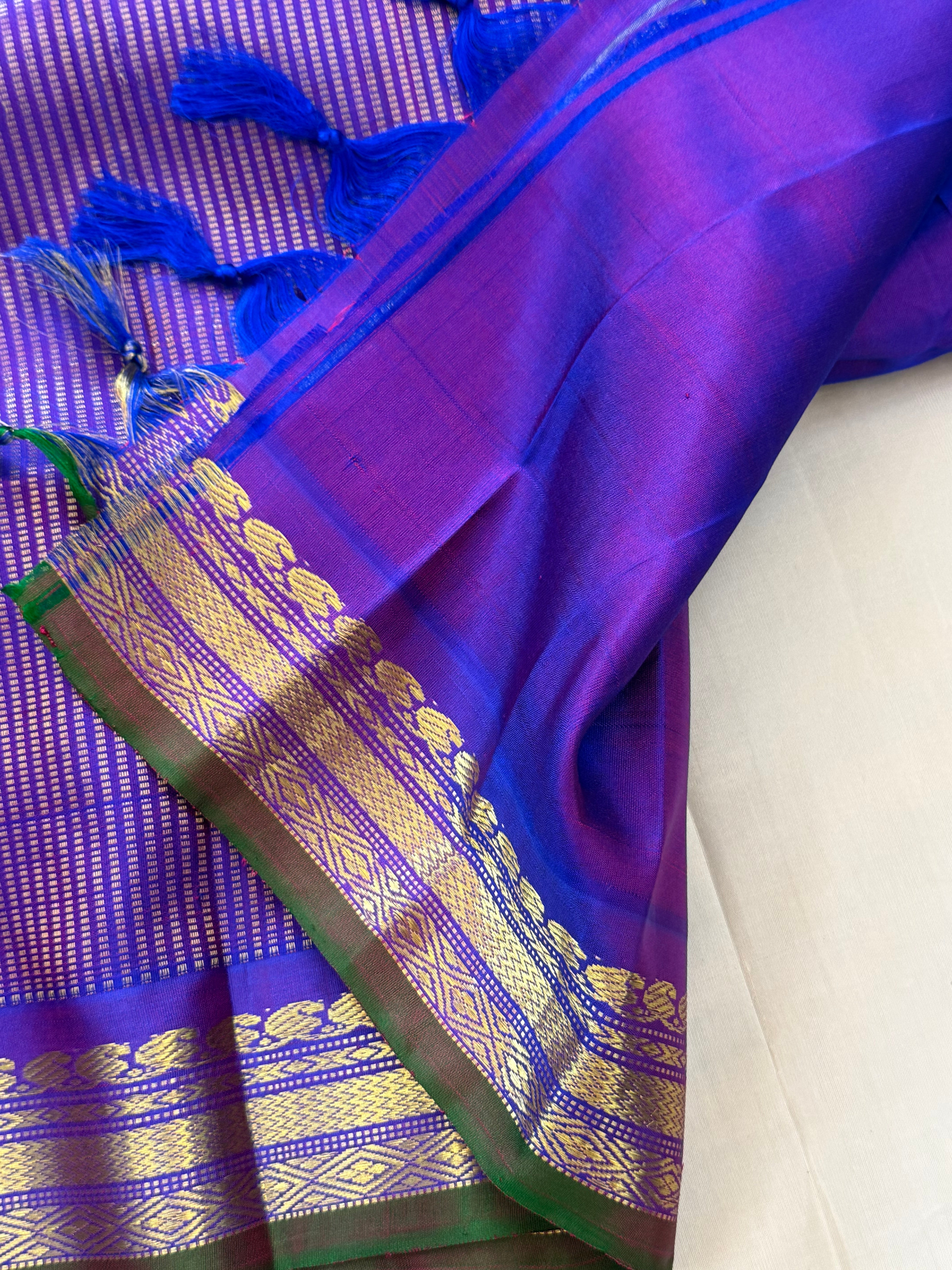 Mango yellow body checks with purple border/ Gadwal silk CLSA11287