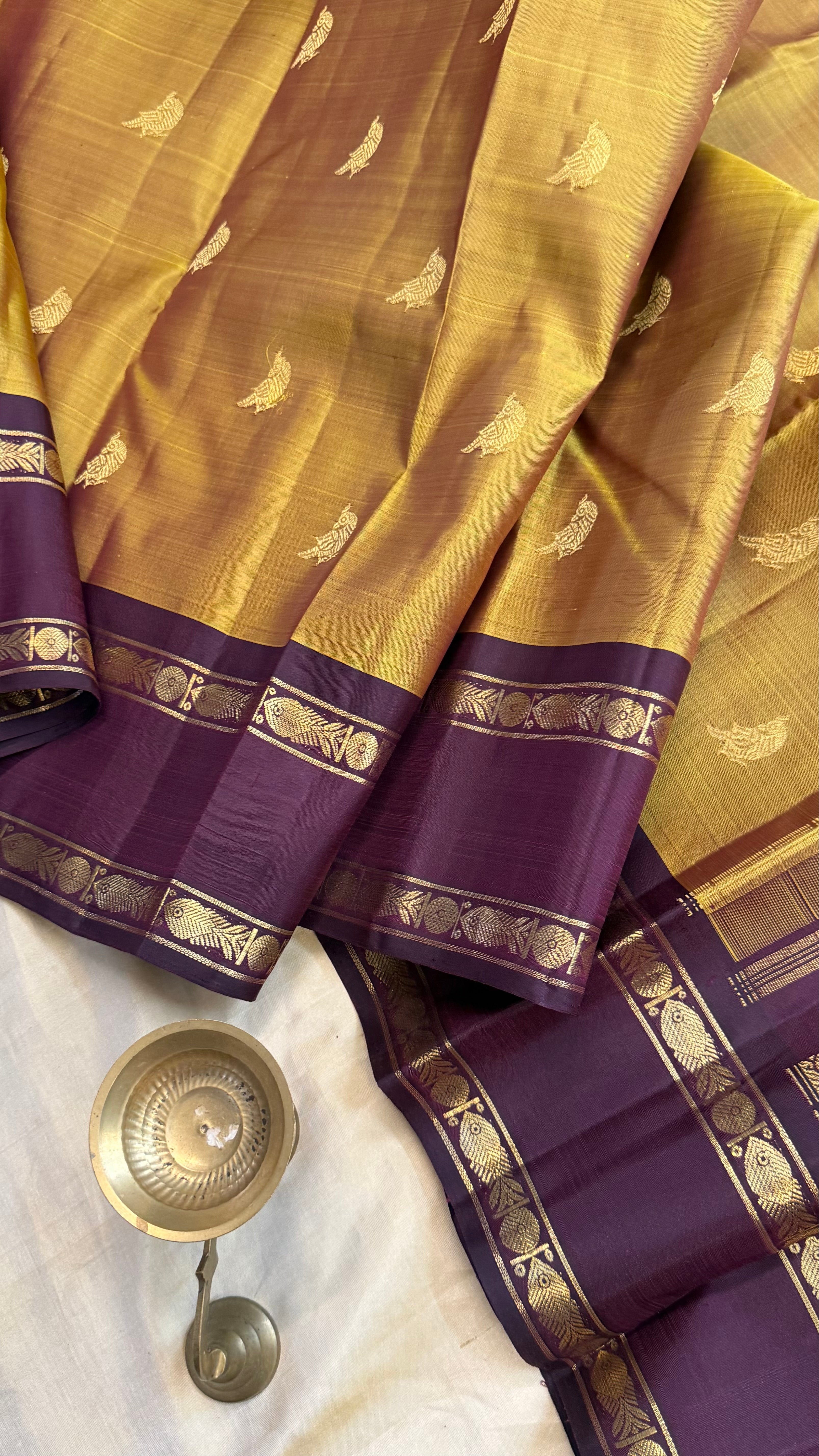 honey colour double pet/ Kanjipuram silk