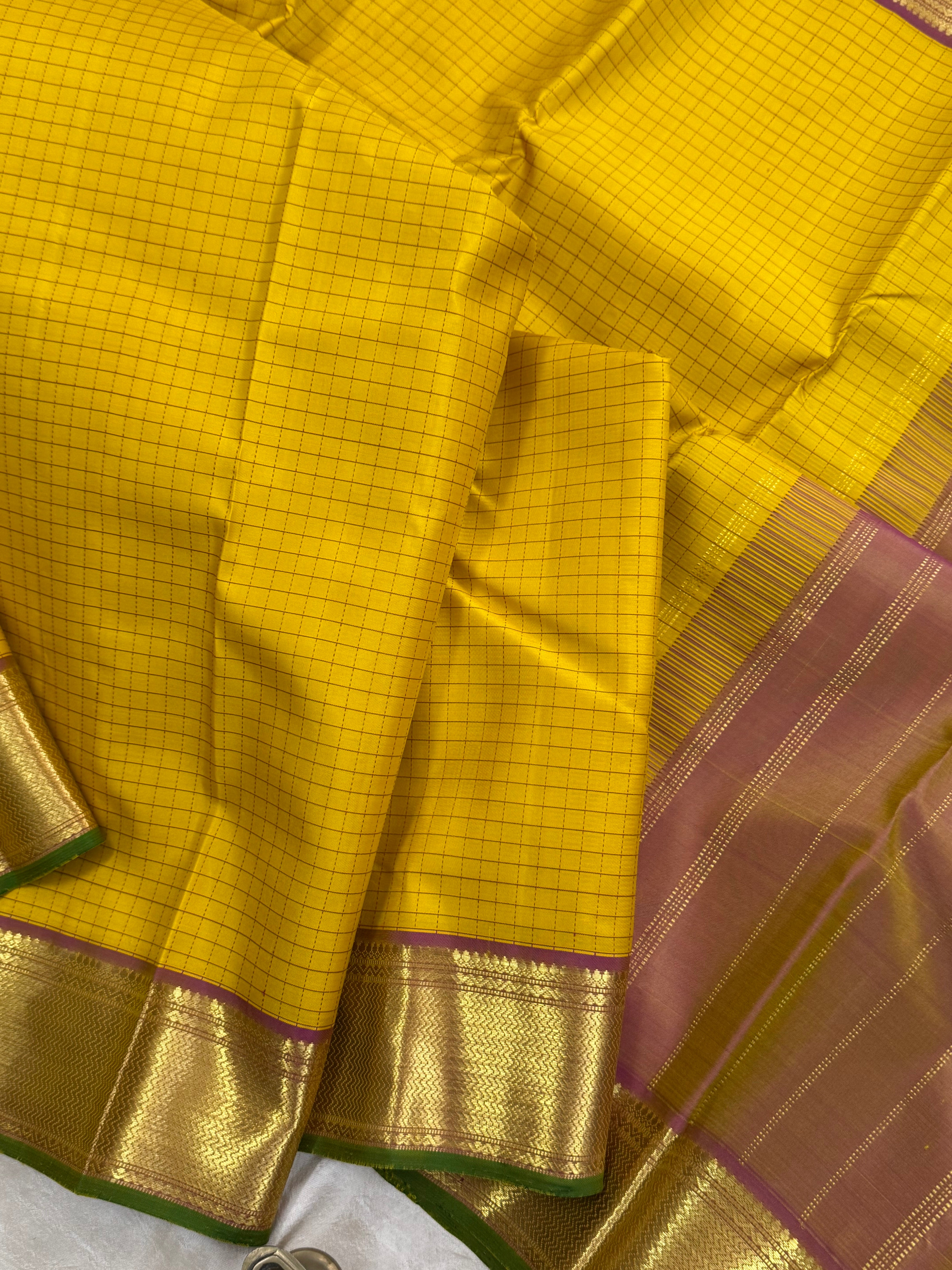 Mustard yellow Muthu check / Aarani silk