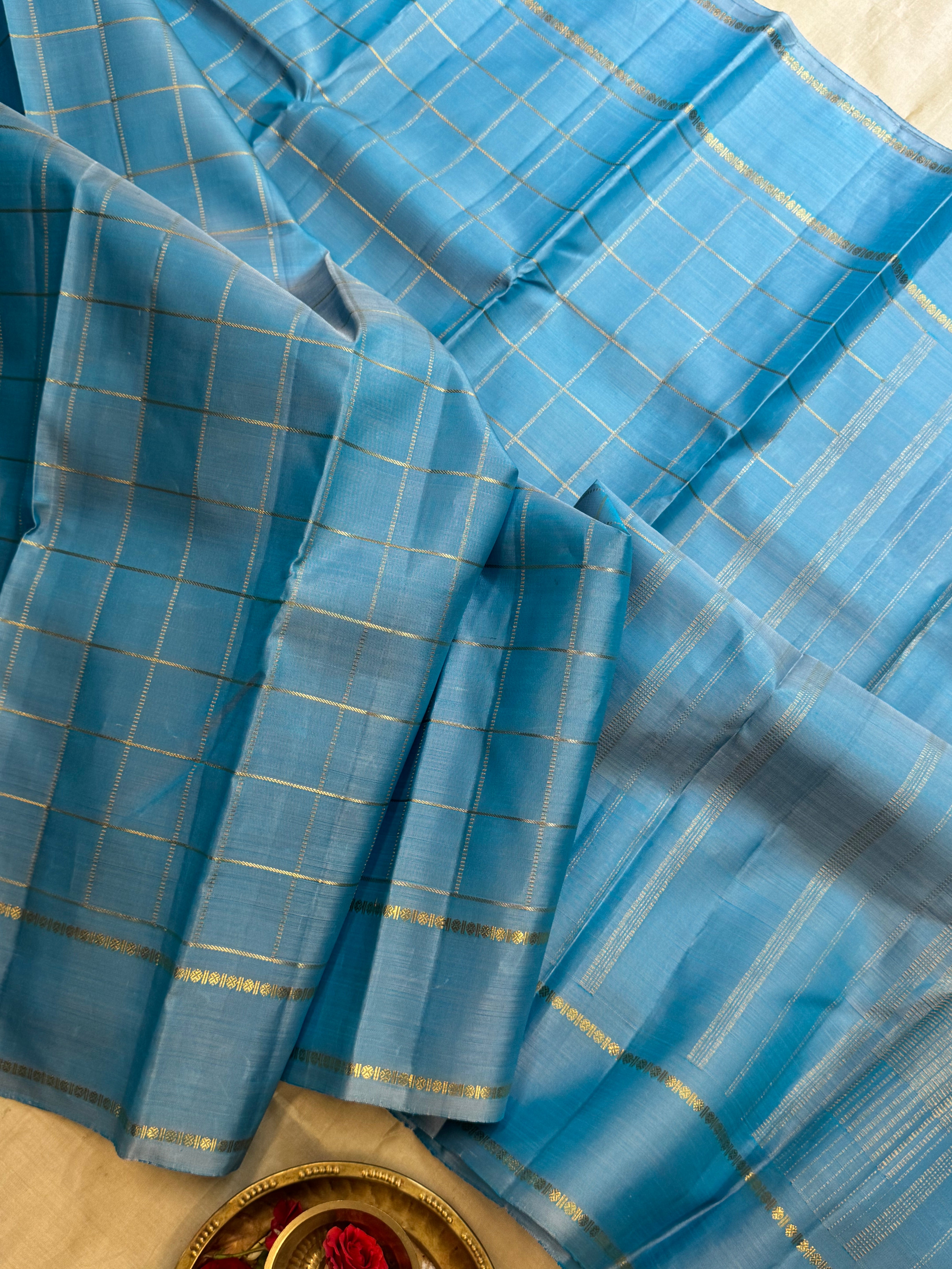Powder blue zari kattam/ Bridal edit kanjipuram silk