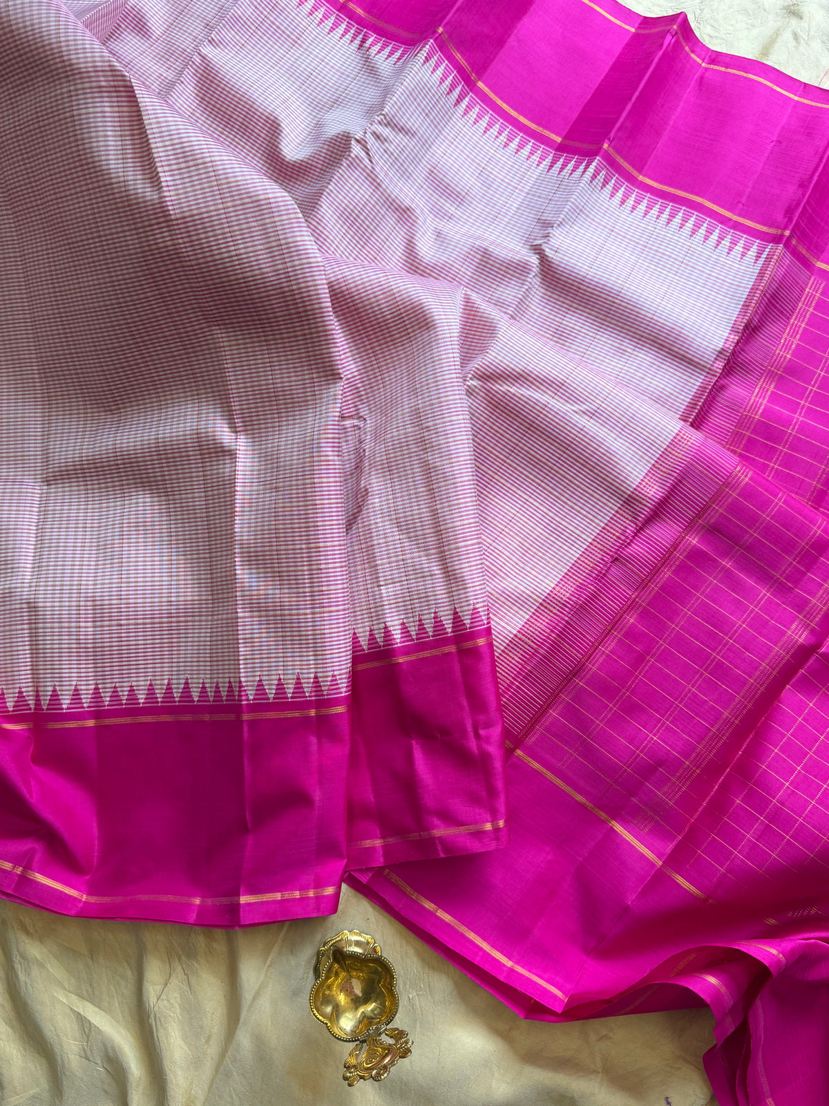 Striped Korvai pink Kattam border Arani silk saree