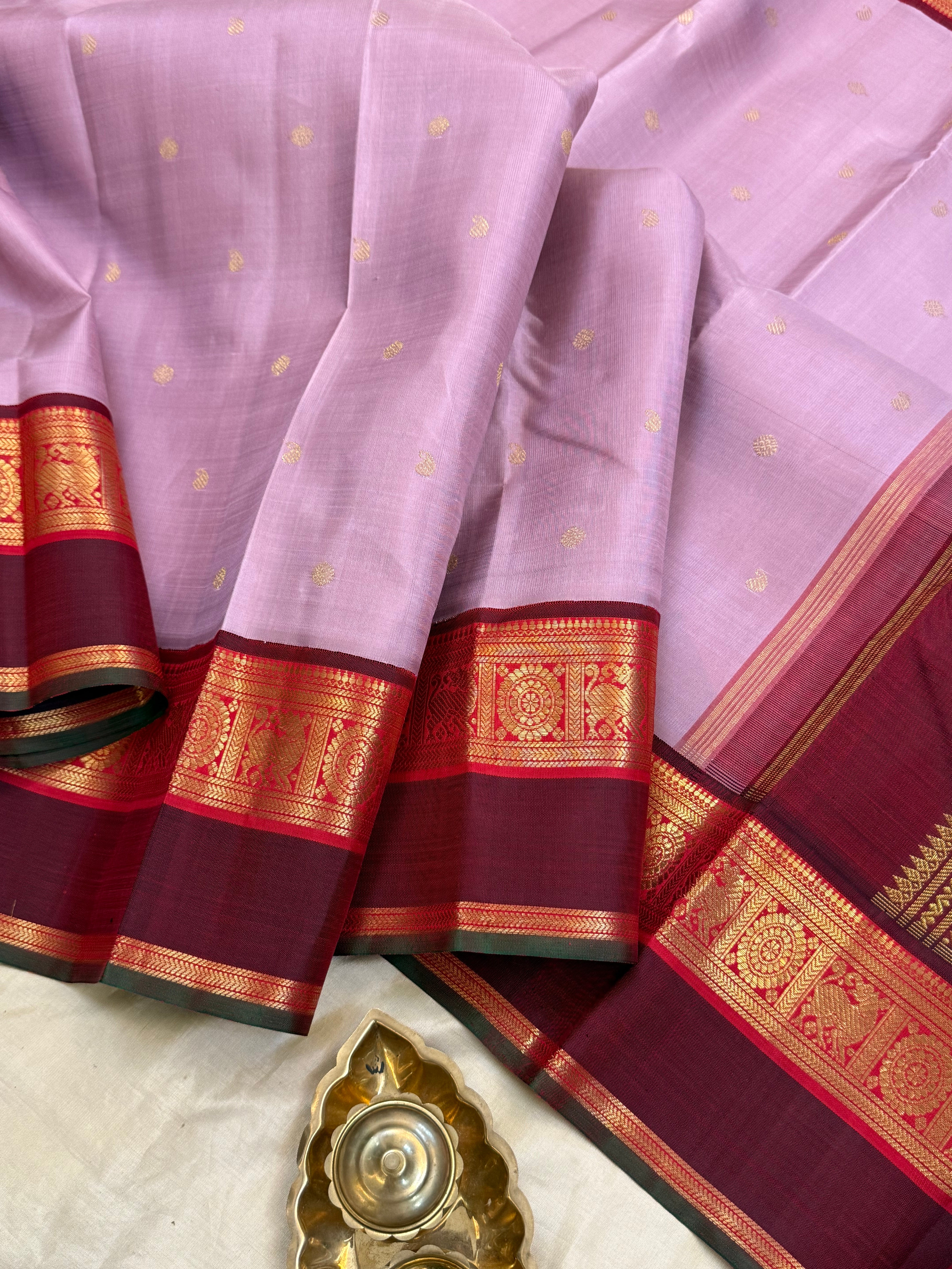 Lavender pink Korvai Kanjipuram silk