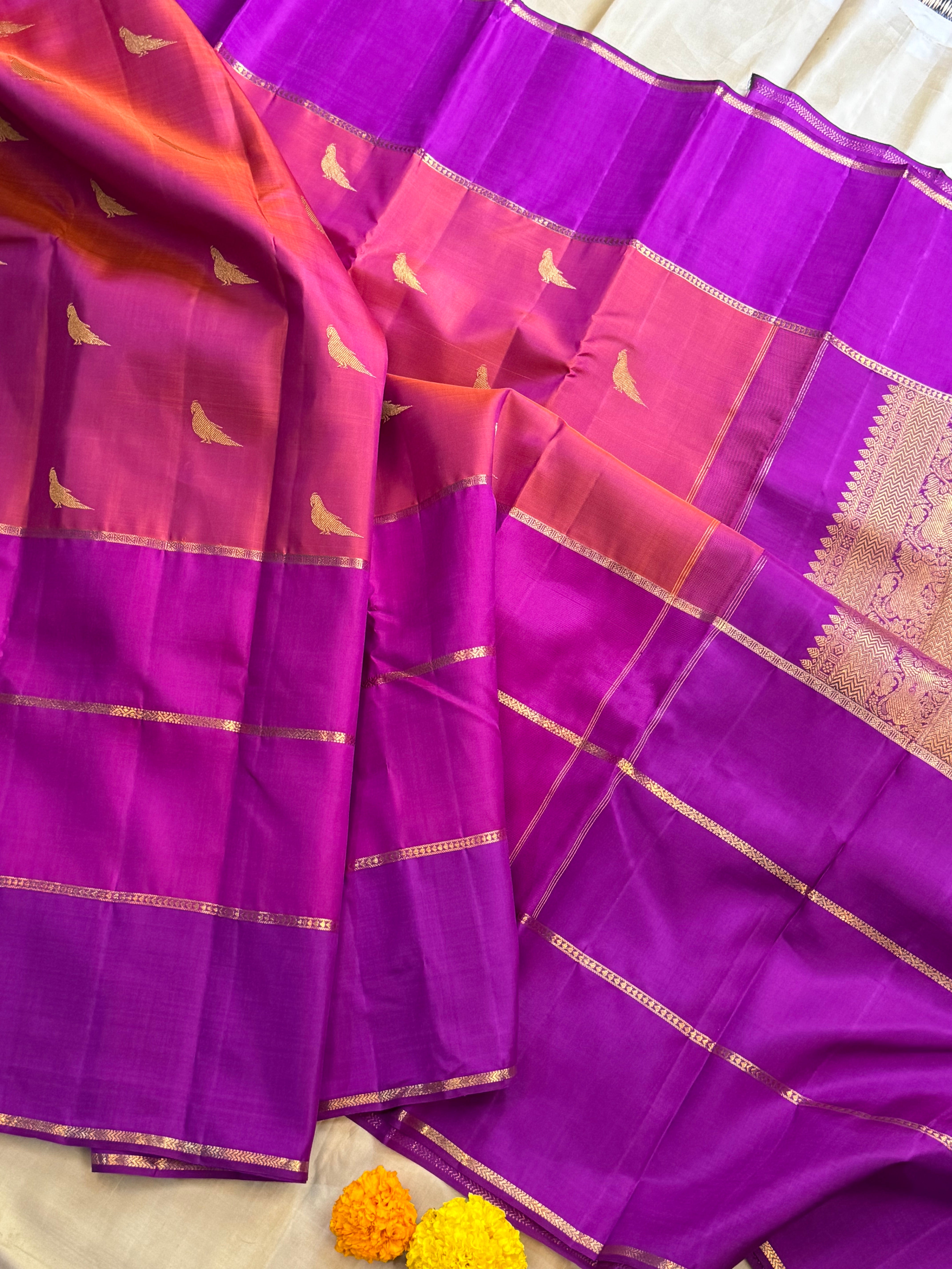 Shot orange varisapet kili Butta / Arani silk