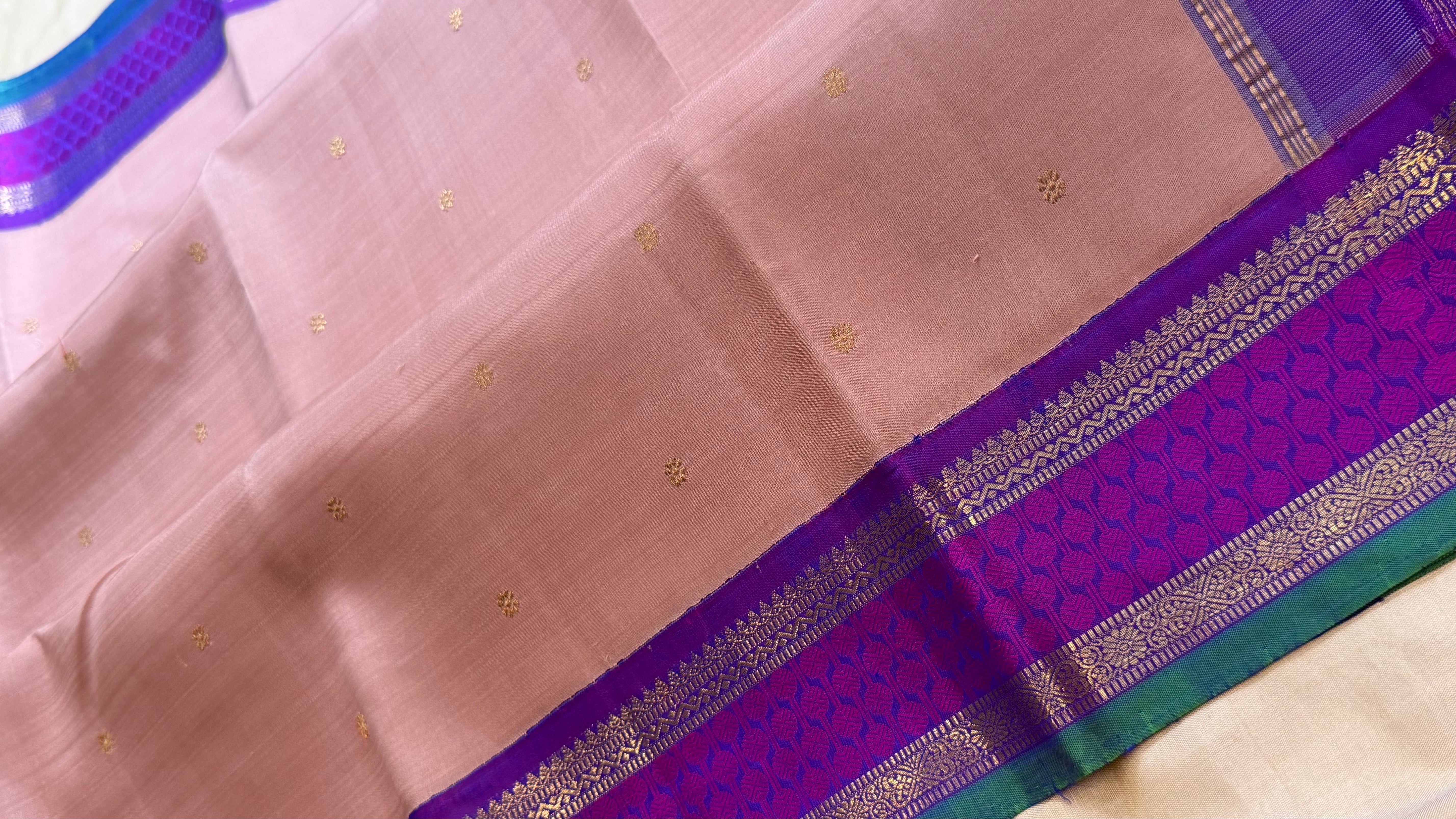 Pastel pink and purple kai korvai/ kanjipuram silk