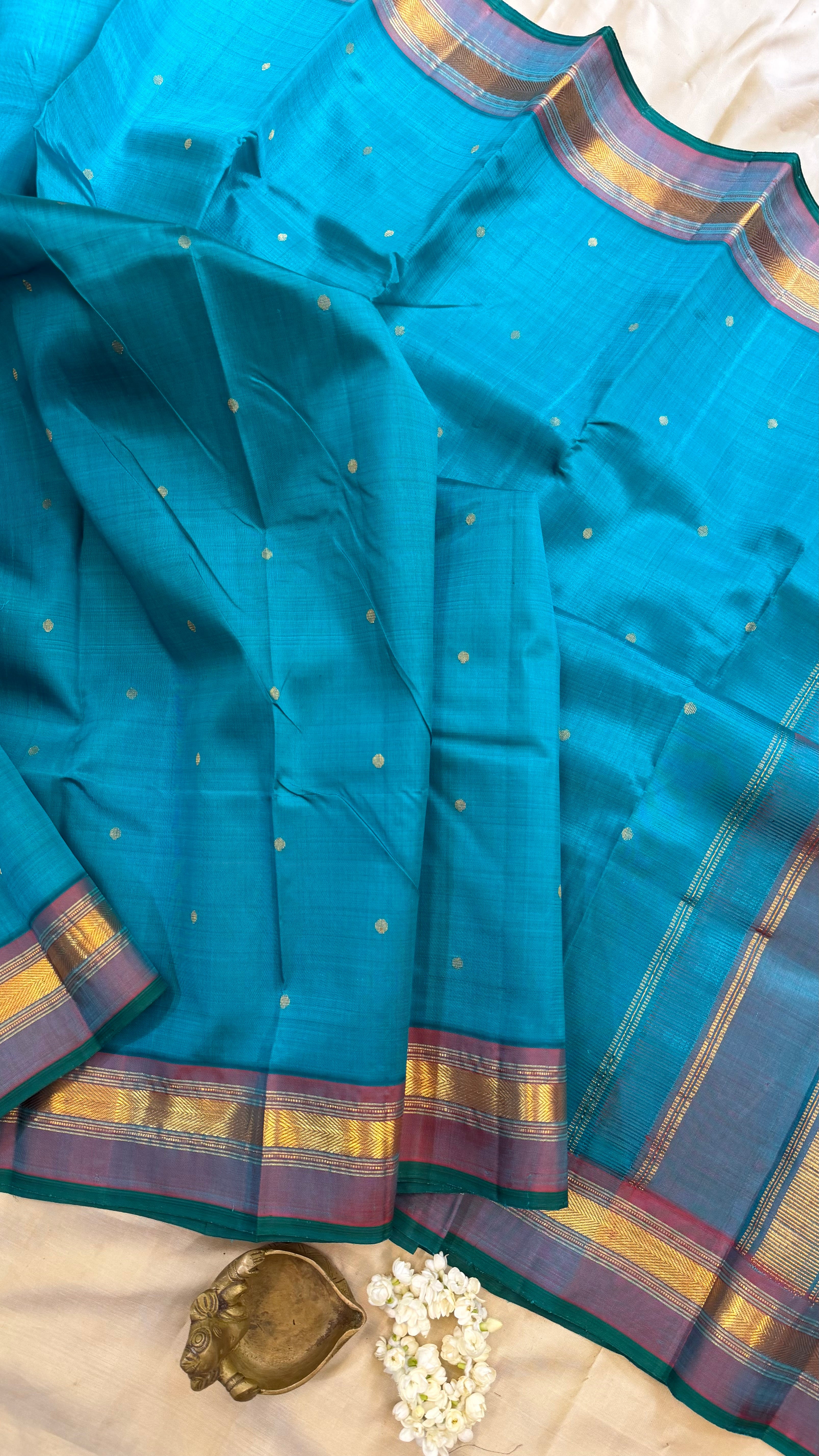 Teal blue coin butta / Arani silk