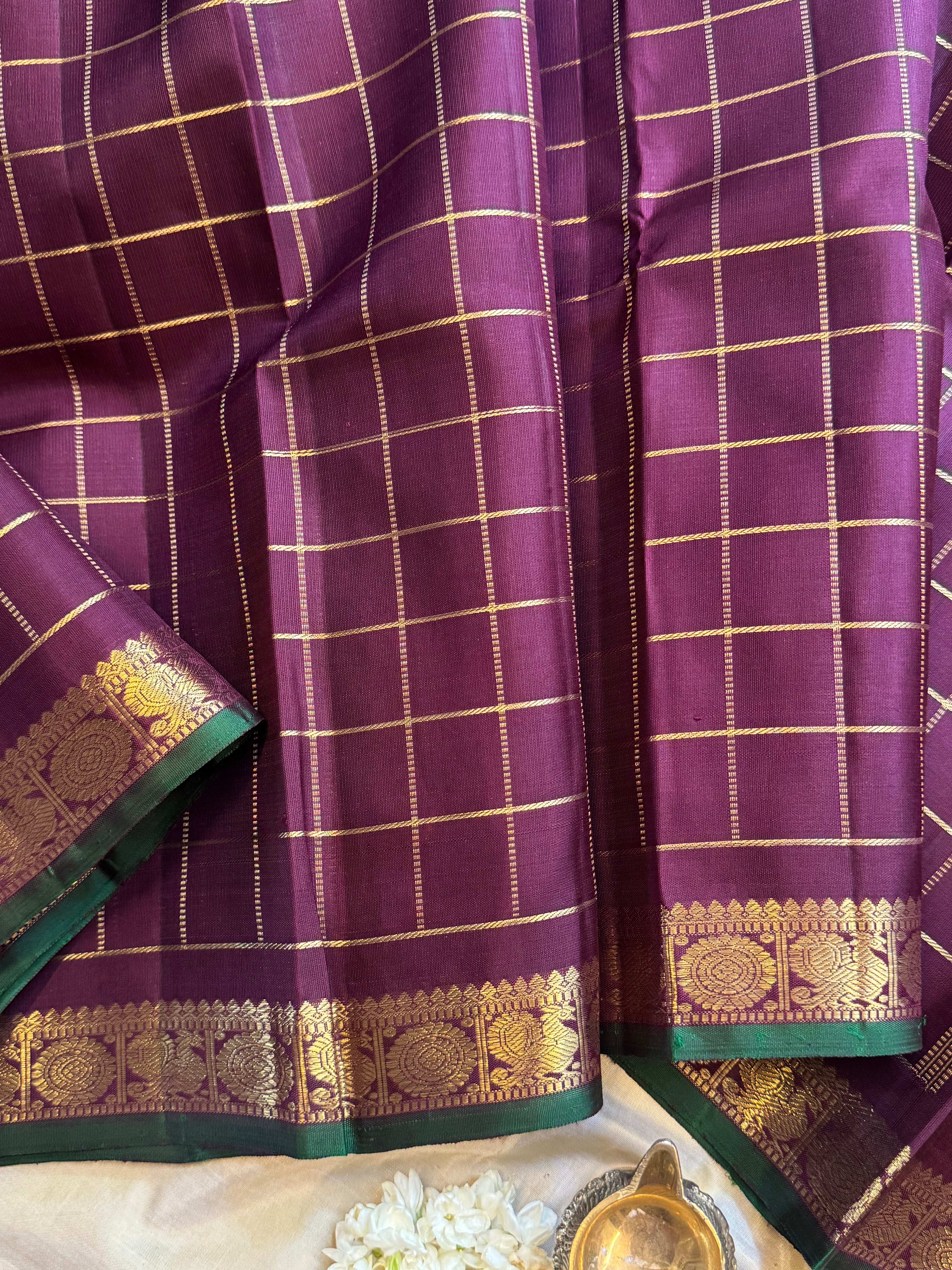 Deep merron zari kattam / Kanjipuram silk