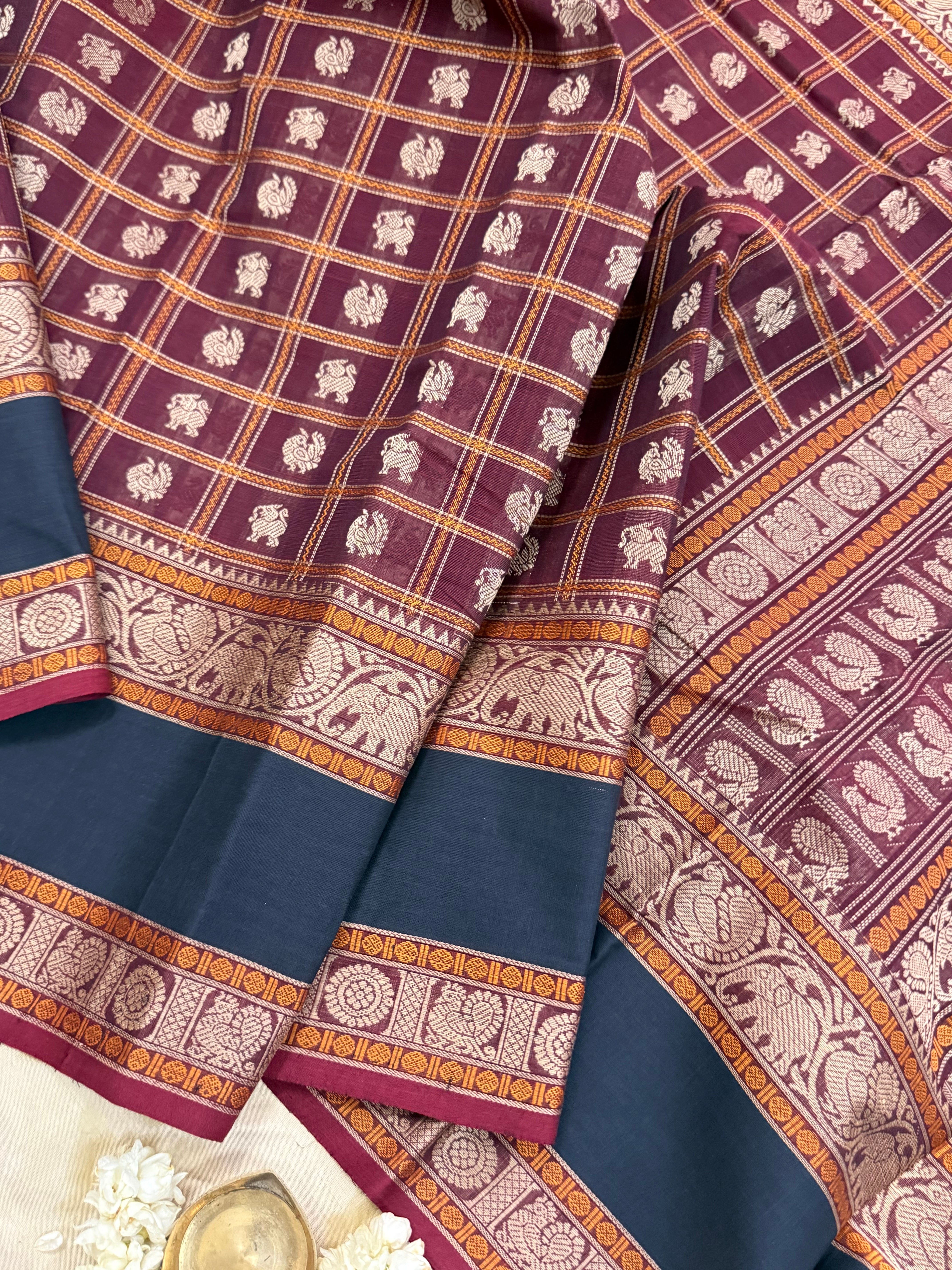 Deep merron multi butta kattam / Kanchi Cotton