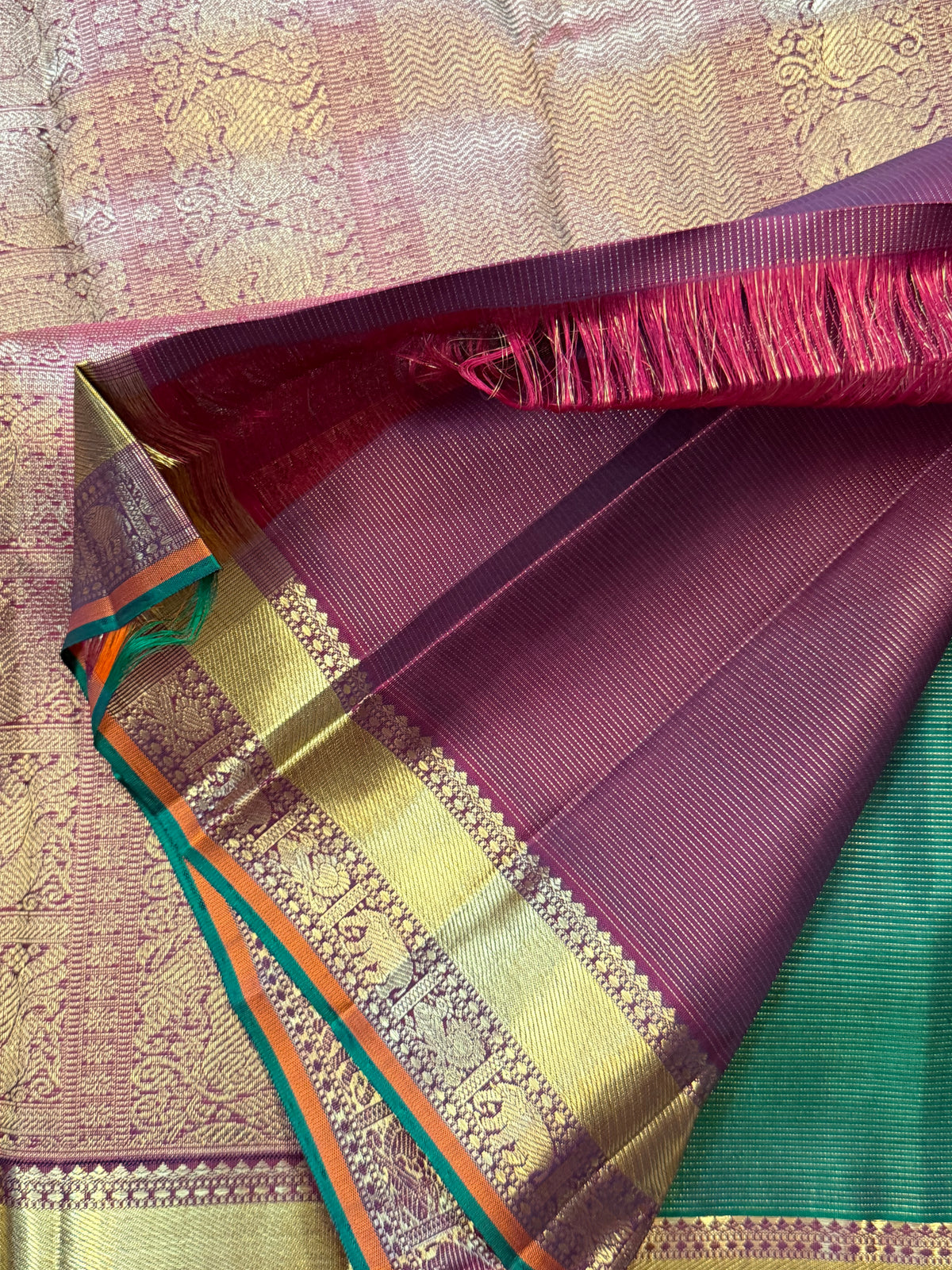 Dark green Vairaoosi / pure Zari Kanjipuram silk