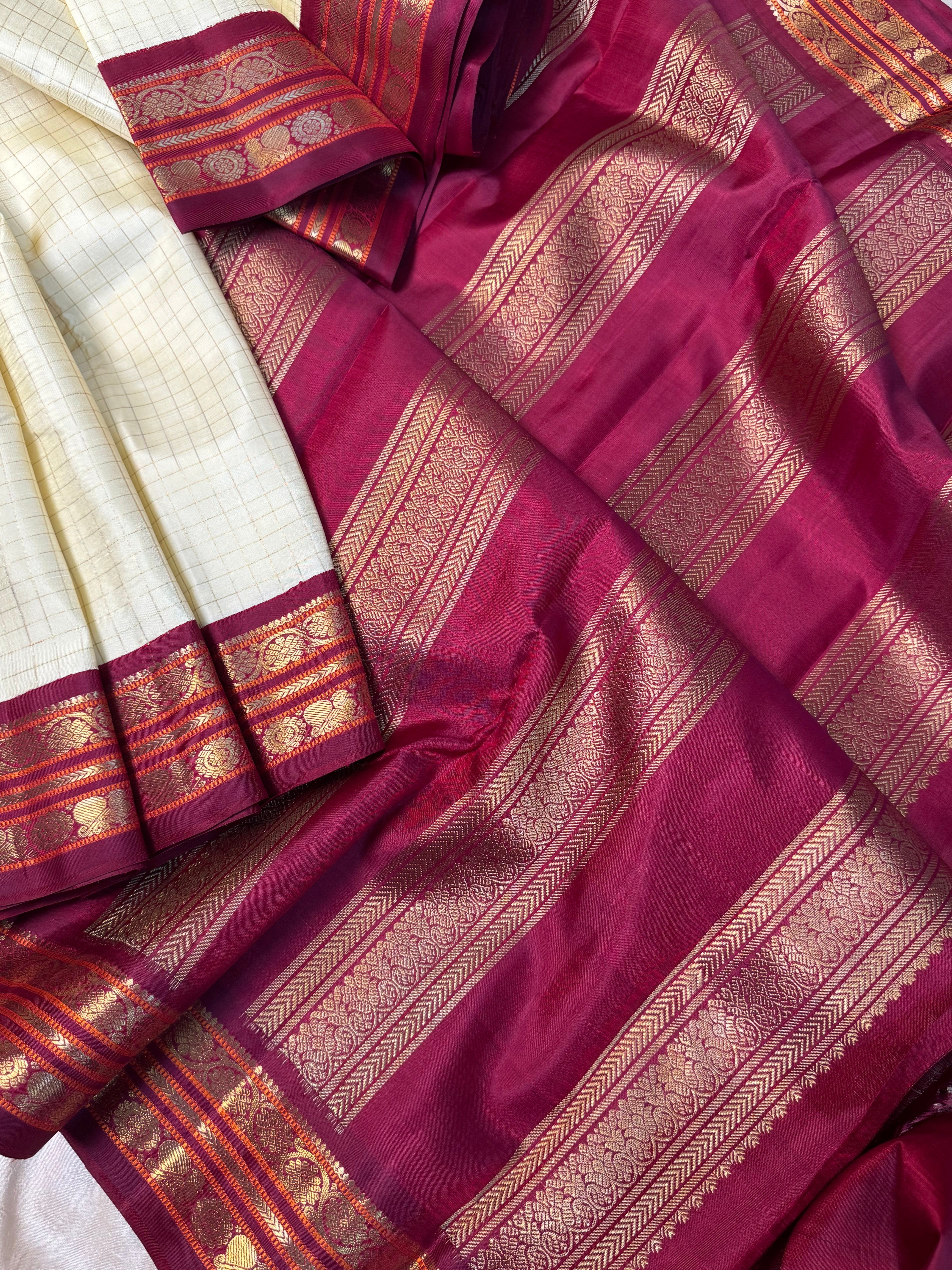 White Kattam Korvai / Kanjipuram silk