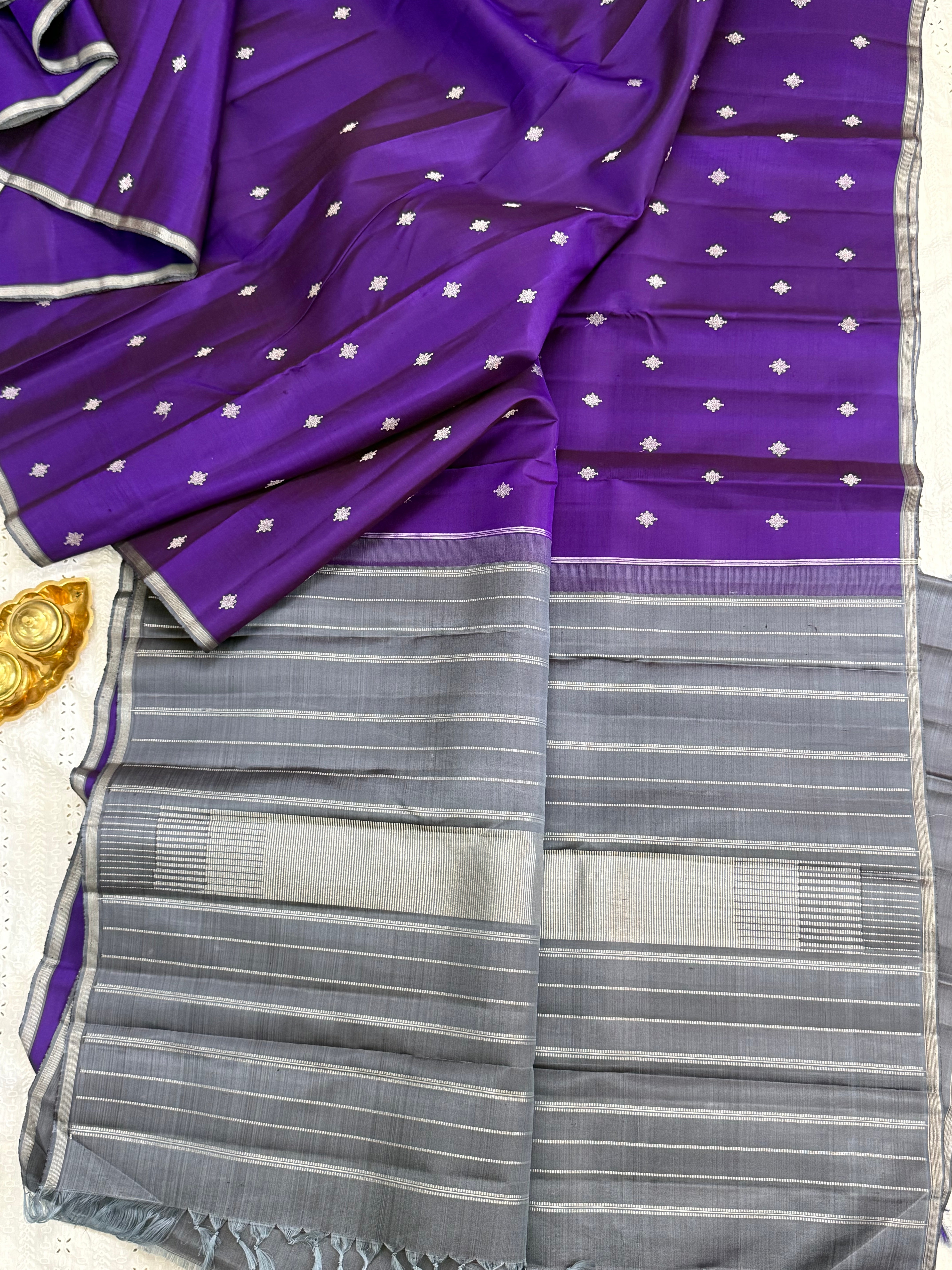 Purple silver butta borderless / Kanjipuram silk CL10148