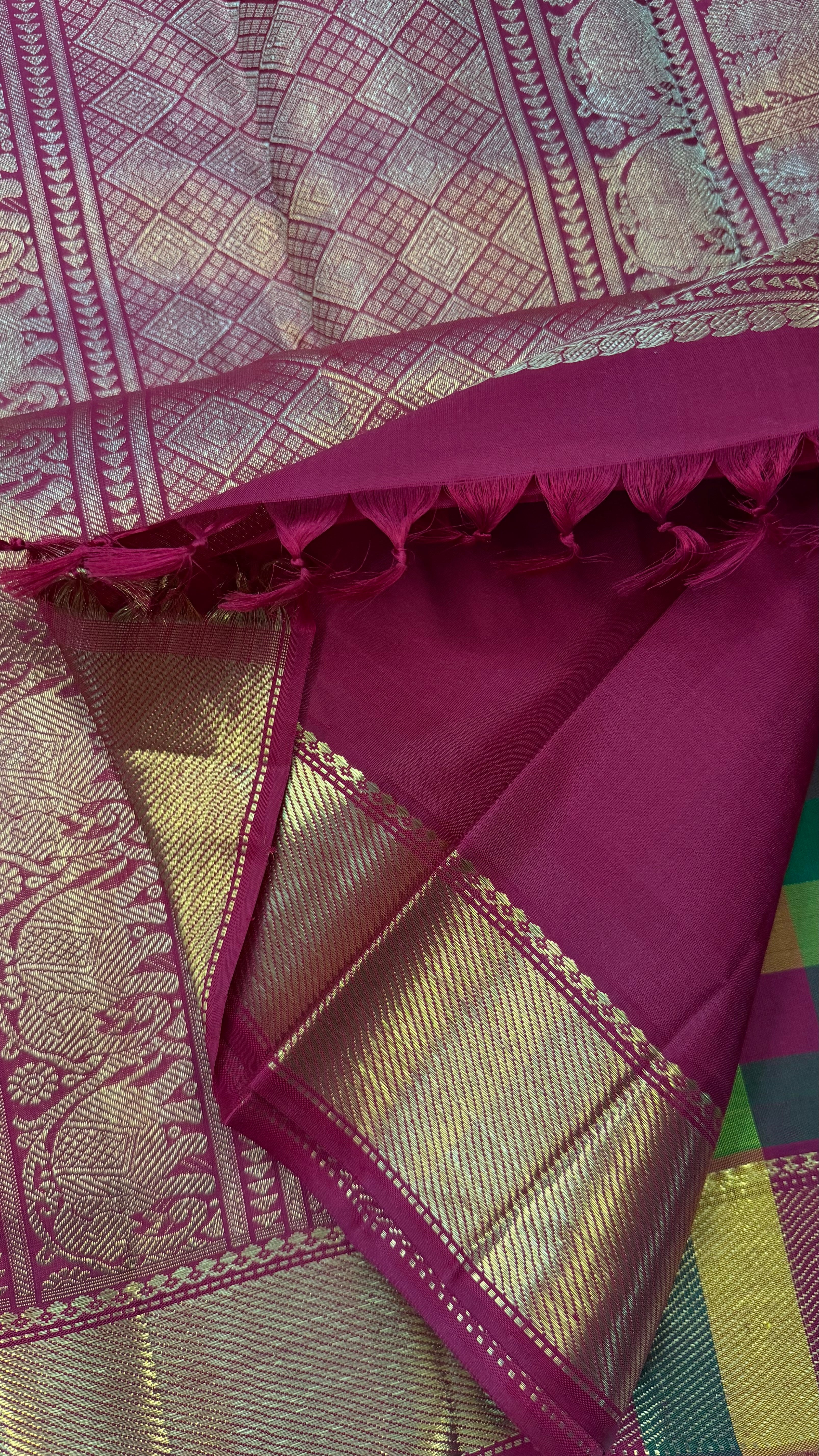 vintage kandangi style pp checks Kanjipuram silk