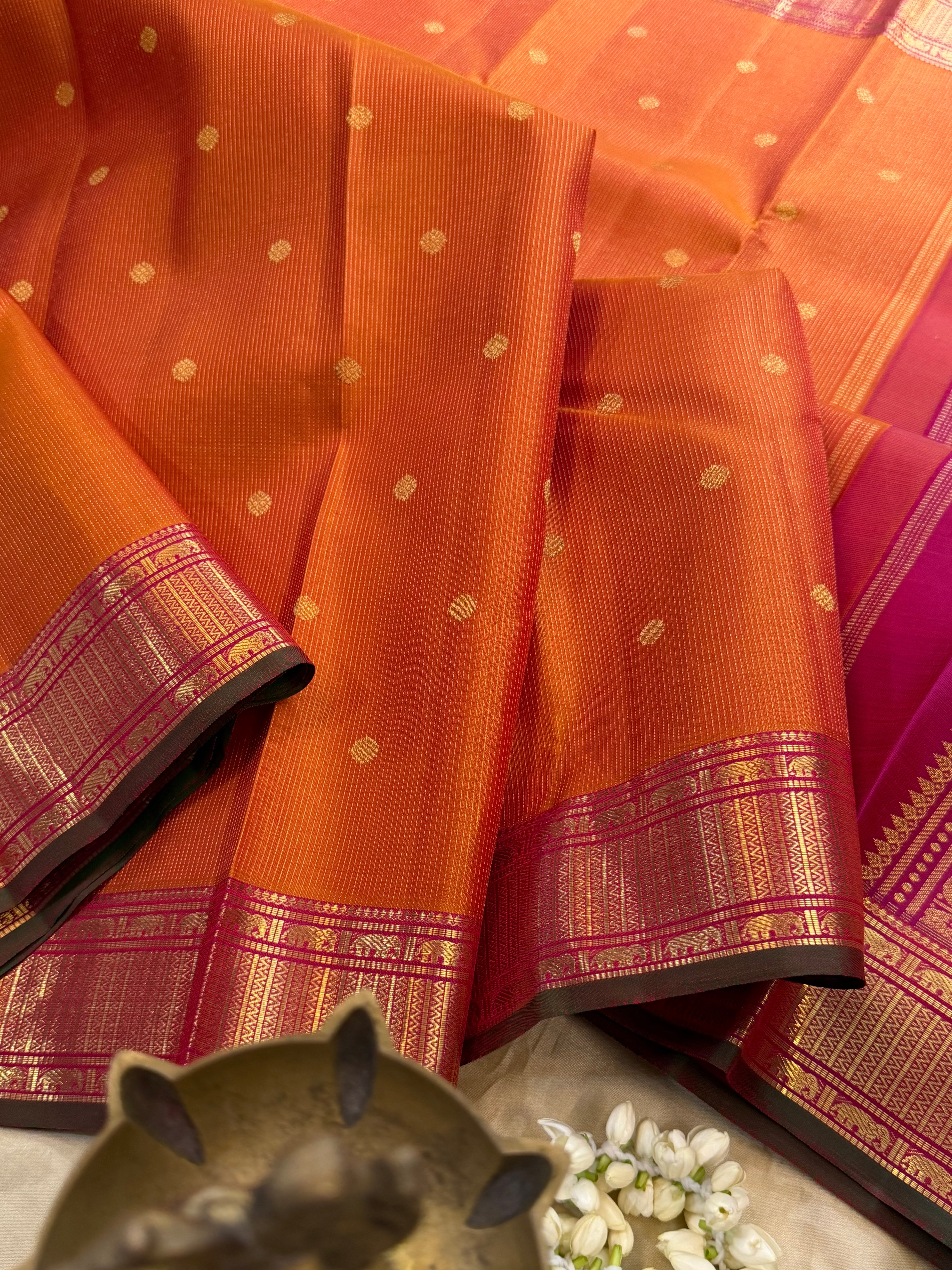 Heirloom oosivanam Simha colour Kanjipuram silk saree