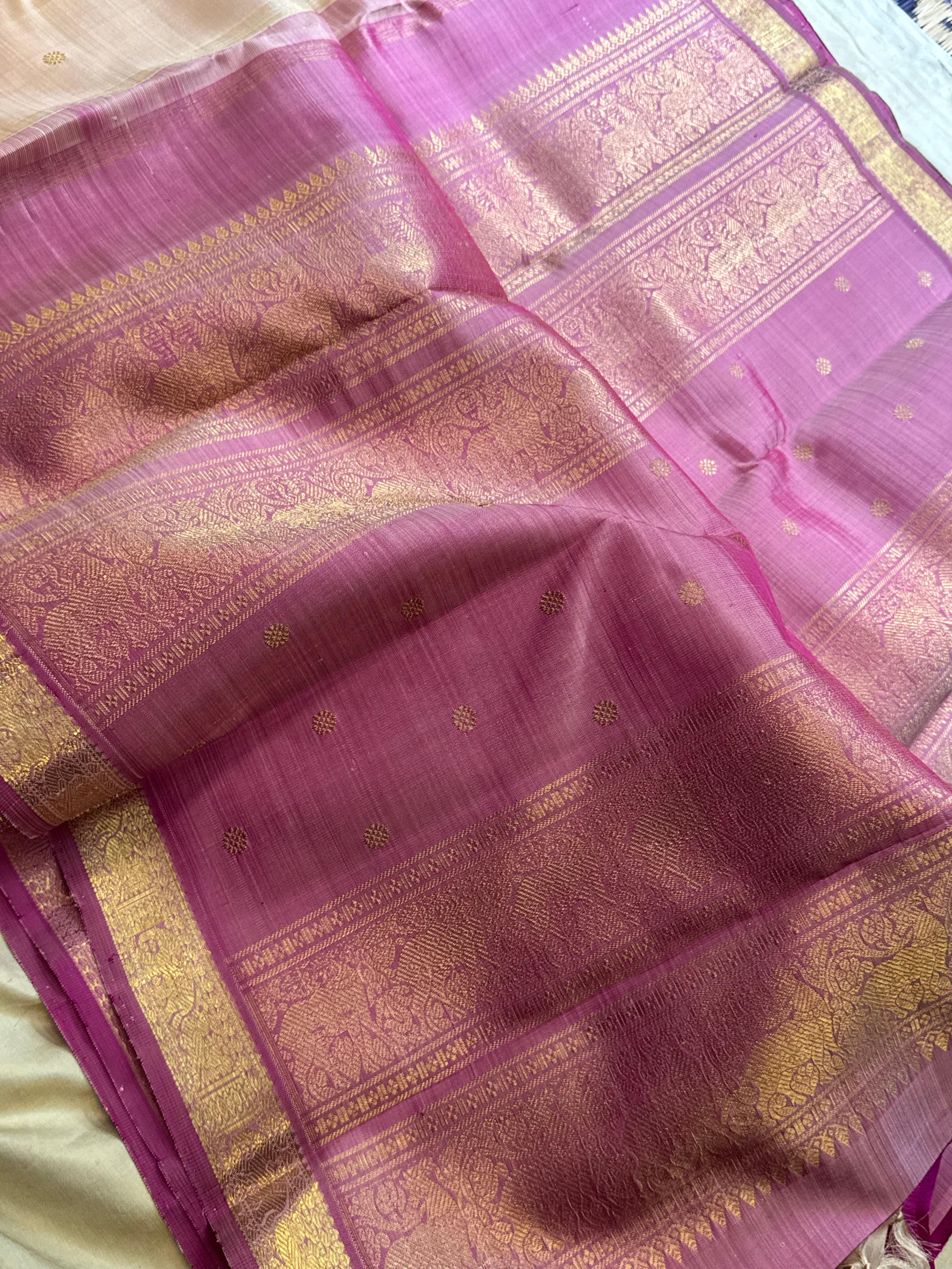Cream small border / Kanjipuram silk